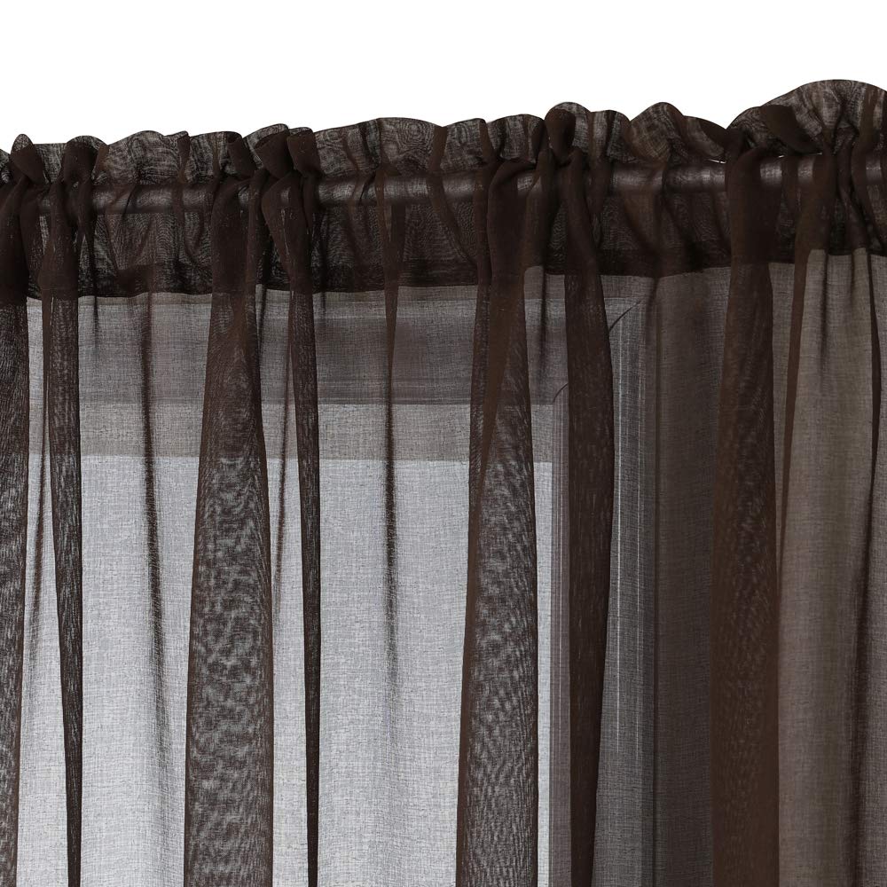 MIULEE 2 Panels Sheer Window Curtains Elegant Window Voile Panels/Drapes/Treatment for Bedroom Living Room 55" Wx110 L Rod Pocket Chocolate - Image 4