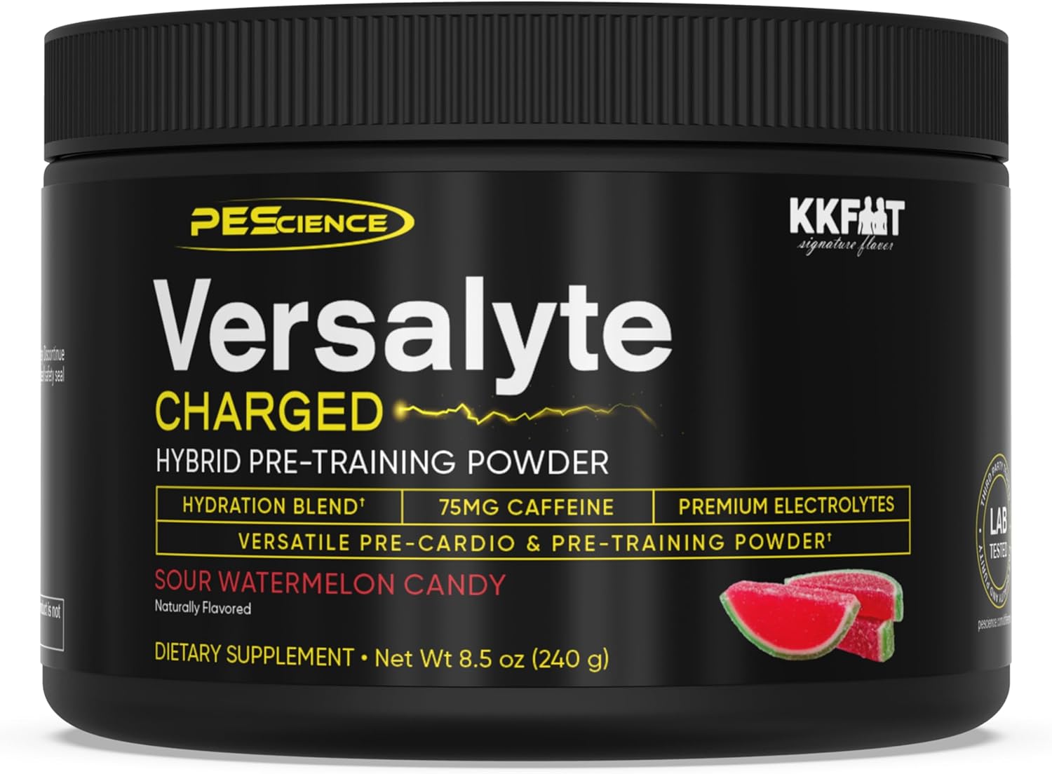 PEScience Versalyte Charged, Electrolyte Powder with Caffeine, Sugar Free, Hydration Powder Plus Energy for Hybrid Training - Sour Watermelon Candy, 30 Servings