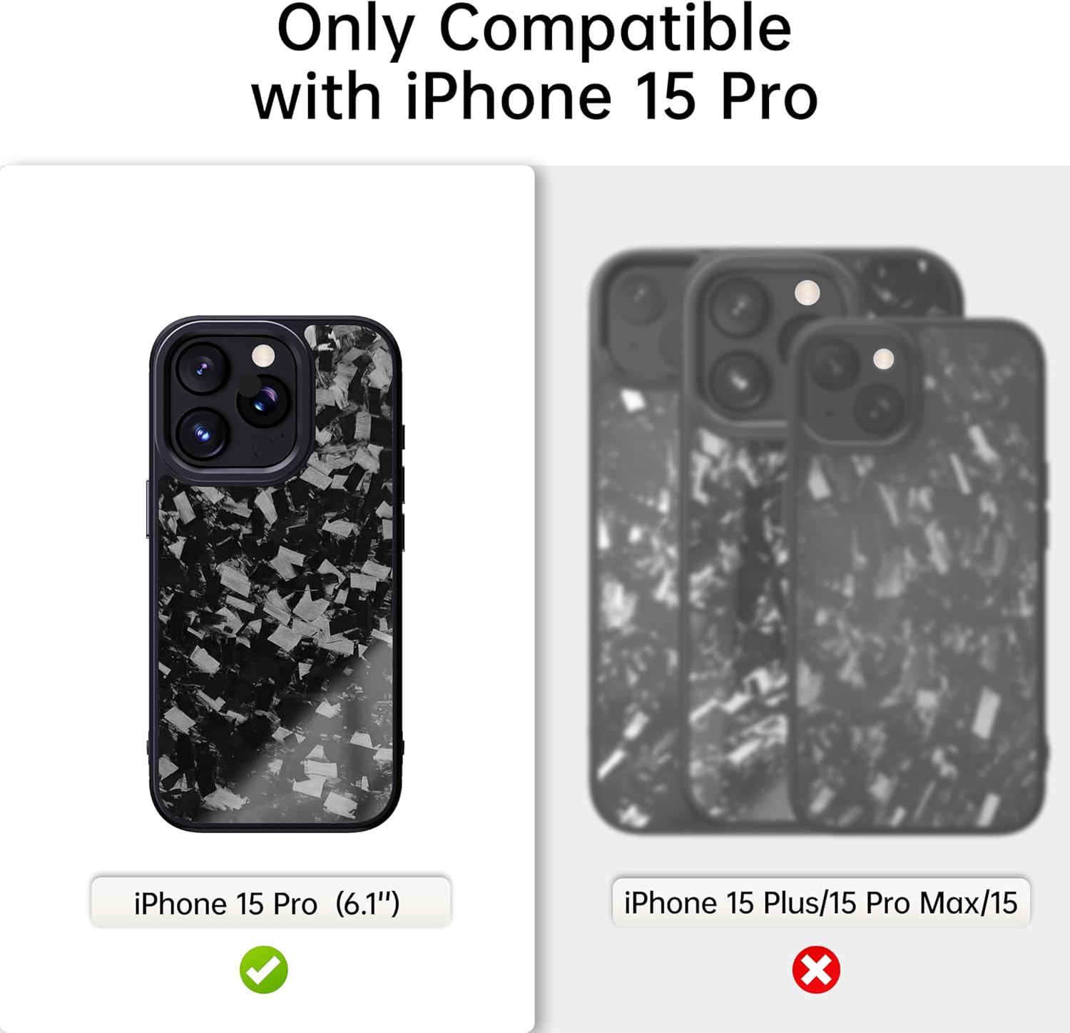 Genuine Forged Carbon Fiber Case for iPhone 15 Pro, Built-in Magnets, Compatible with MagSafe, Military Grade Drop Protection, Shockproof Phone Cover - Glossy Black