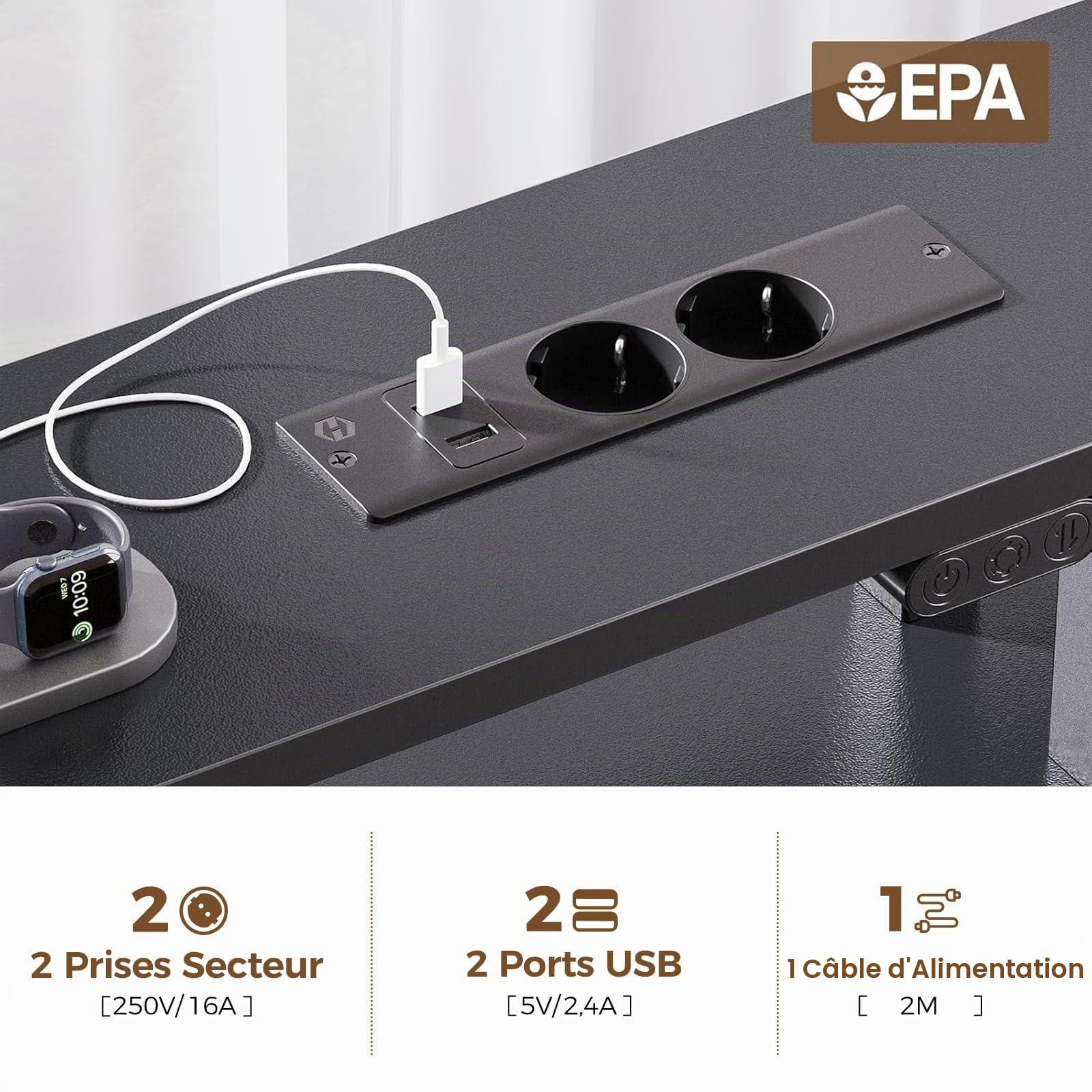 Seventable Bureau Gaming 100 cm avec LED RGB, Prises & Ports USB, Support Écran — Bureau avec Rangement et 5 Tiroirs en Tissu, Bureau Informatique pour Chambre ou Télétravail – Noir