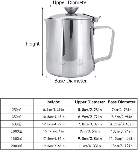 Miniatura 4 de Jarra de espuma de acero inoxidable, taza de café, jarra de espuma de leche con tapa para arte de café con leche (50.7 fl oz)