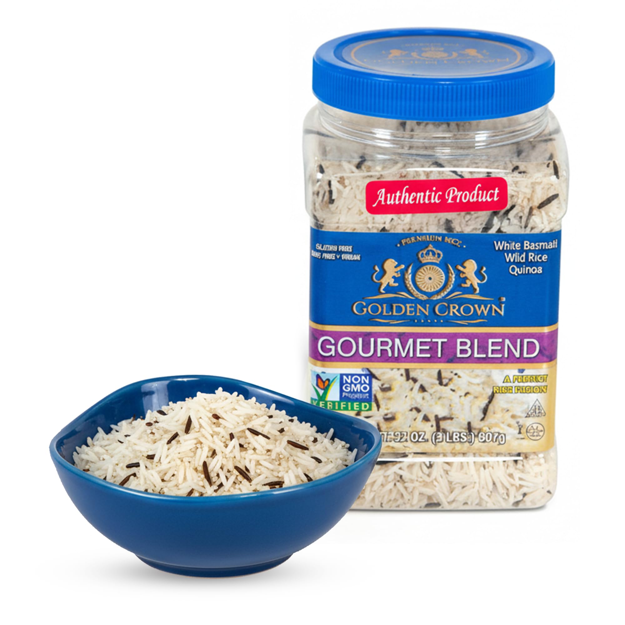 Golden Crown 3-in-1 Multigrain Blend with White Basmati, Wild Rice & Quinoa - Premium Quality, Vegan & GMO Free - Perfect for Rice Dishes, Pilafs, Soups, Stir-Fries & Meal Prep, 32 oz (2 lbs)
