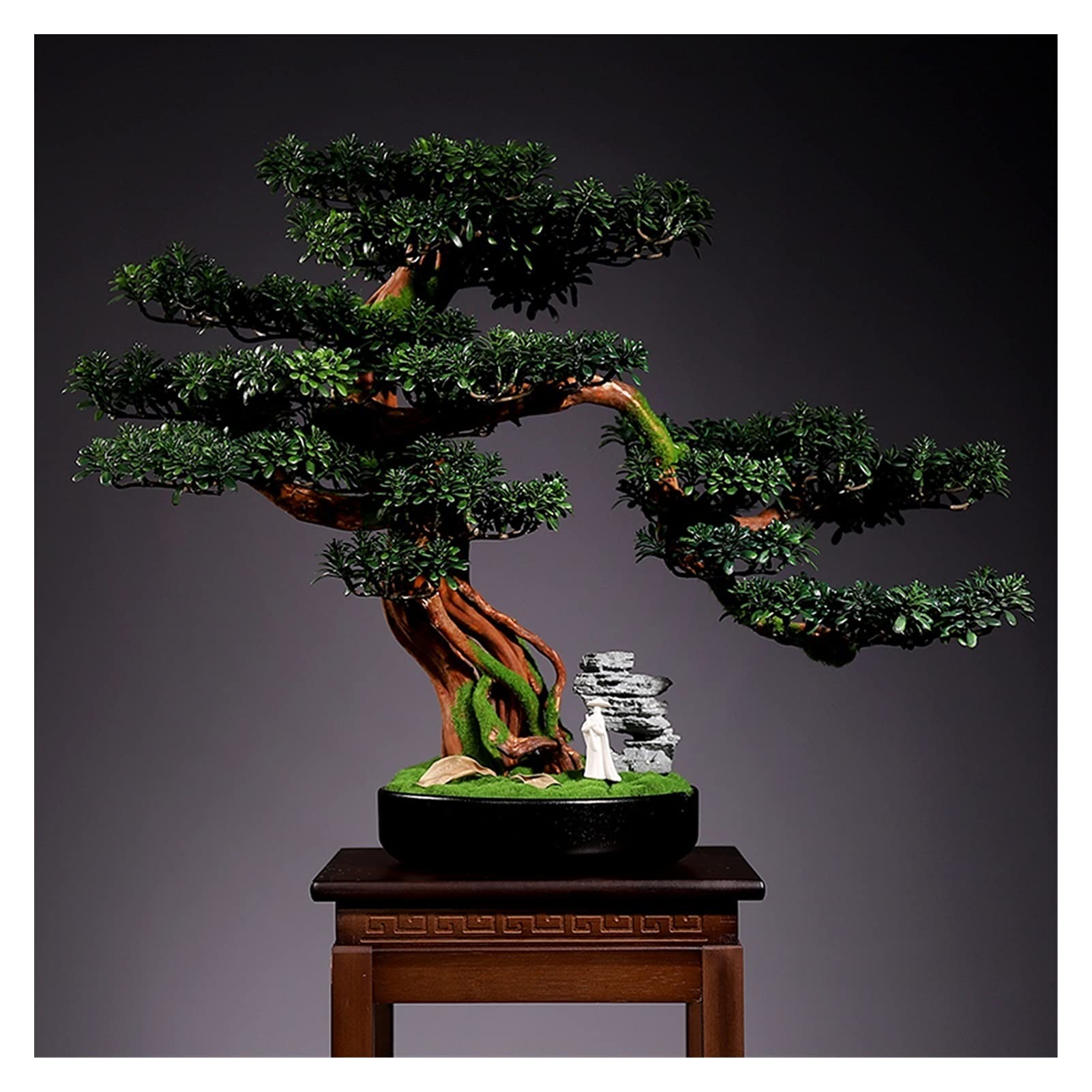 NGDFGR Handmade Creative Simulation Welcoming Pine Bonsai Living Room Desktop Green Plants Potted Corridor Tv Cabinet Fake Flower Plants Decoration Gifts Fake Plant,C
