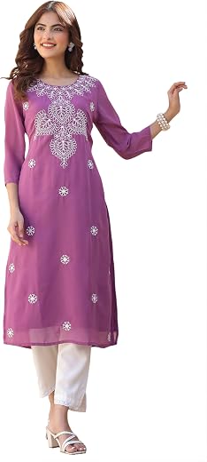 Janasya Women's Georgette Regular Fit Floral Regular Kurta