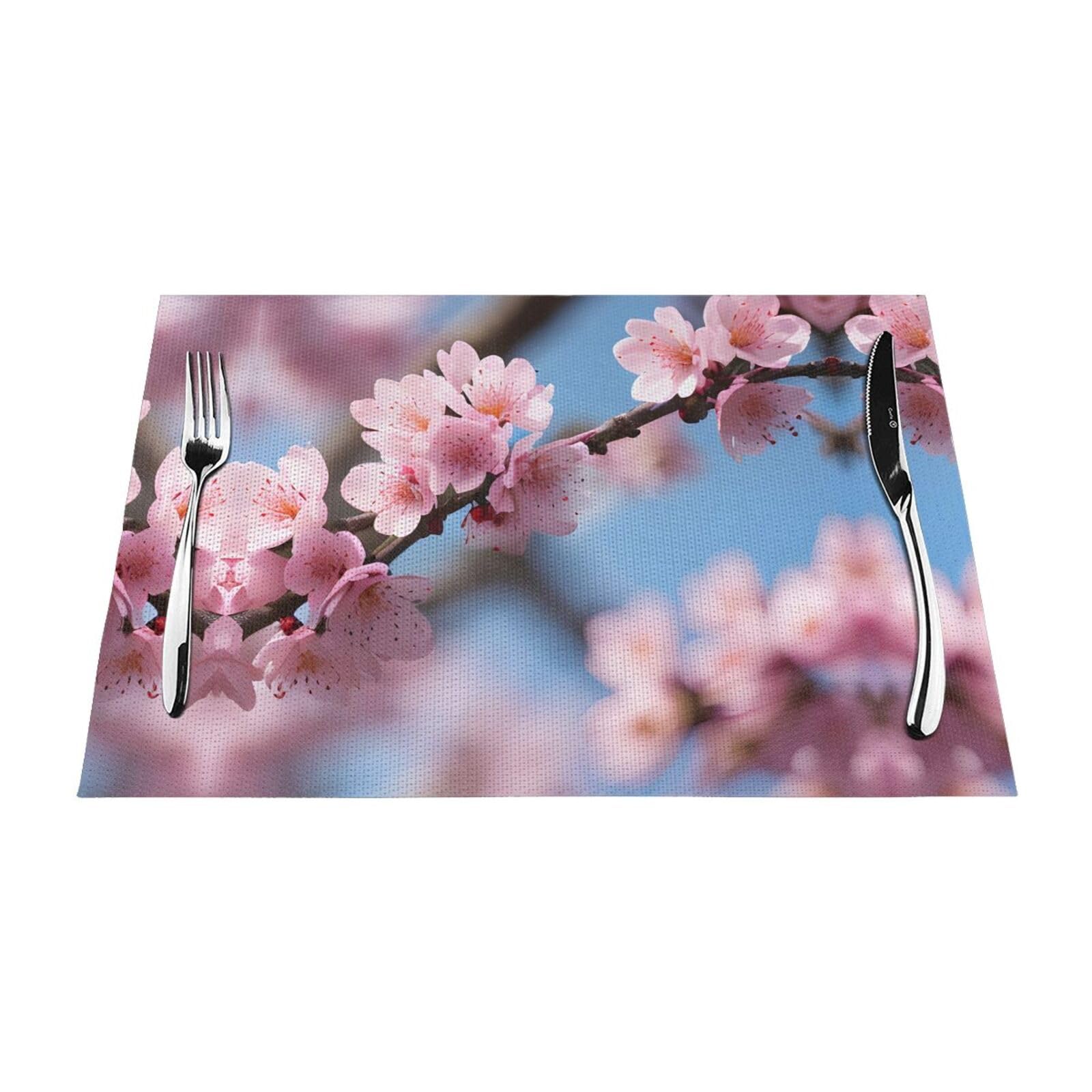 Placemats Set of 6,Table Mats Washable Placemat Decoration, Beautiful Cherry Blossoms Print