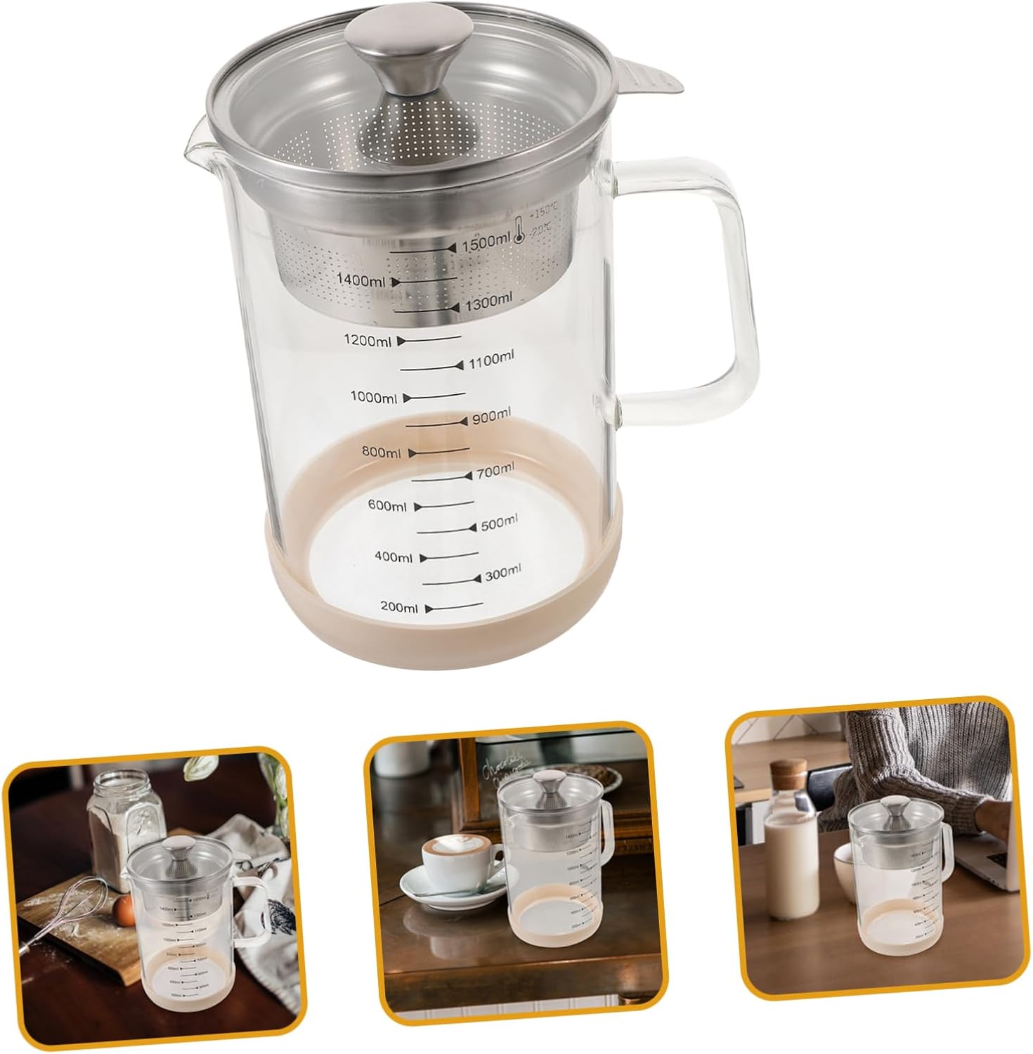 Cabilock Soy Milk Filter Jug Collander Fine Mesh Strainer Tea Pot Filter Juice Holder Strainer Kitchen Tea Storage