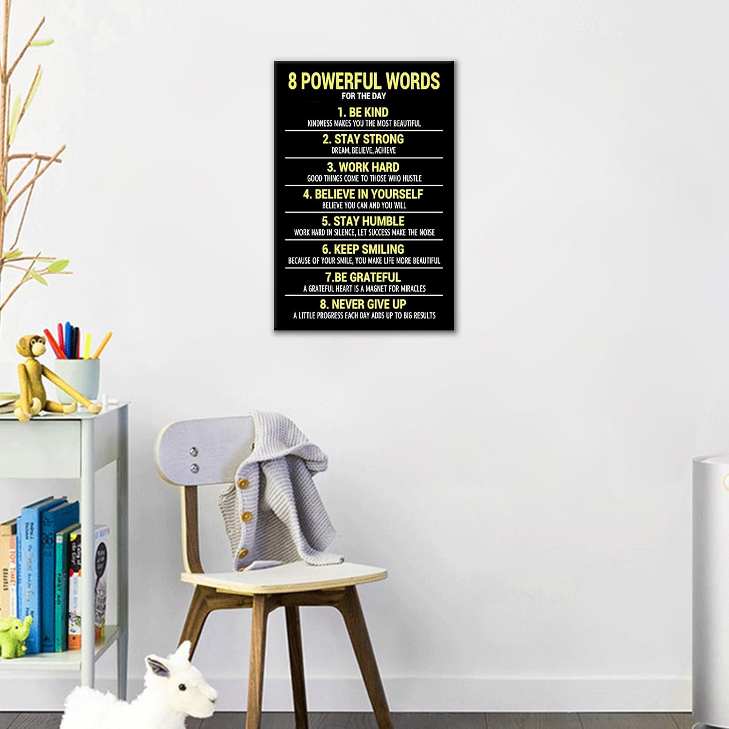 Inspirational Canvas Wall Art Office Decor Motivational Quotes 8 Powerful Words Poster Print Positive Sign Picture Painting Artwork for Modern Home Bedroom Bathroom Gym Ready to Hang [12''Wx18''H]
