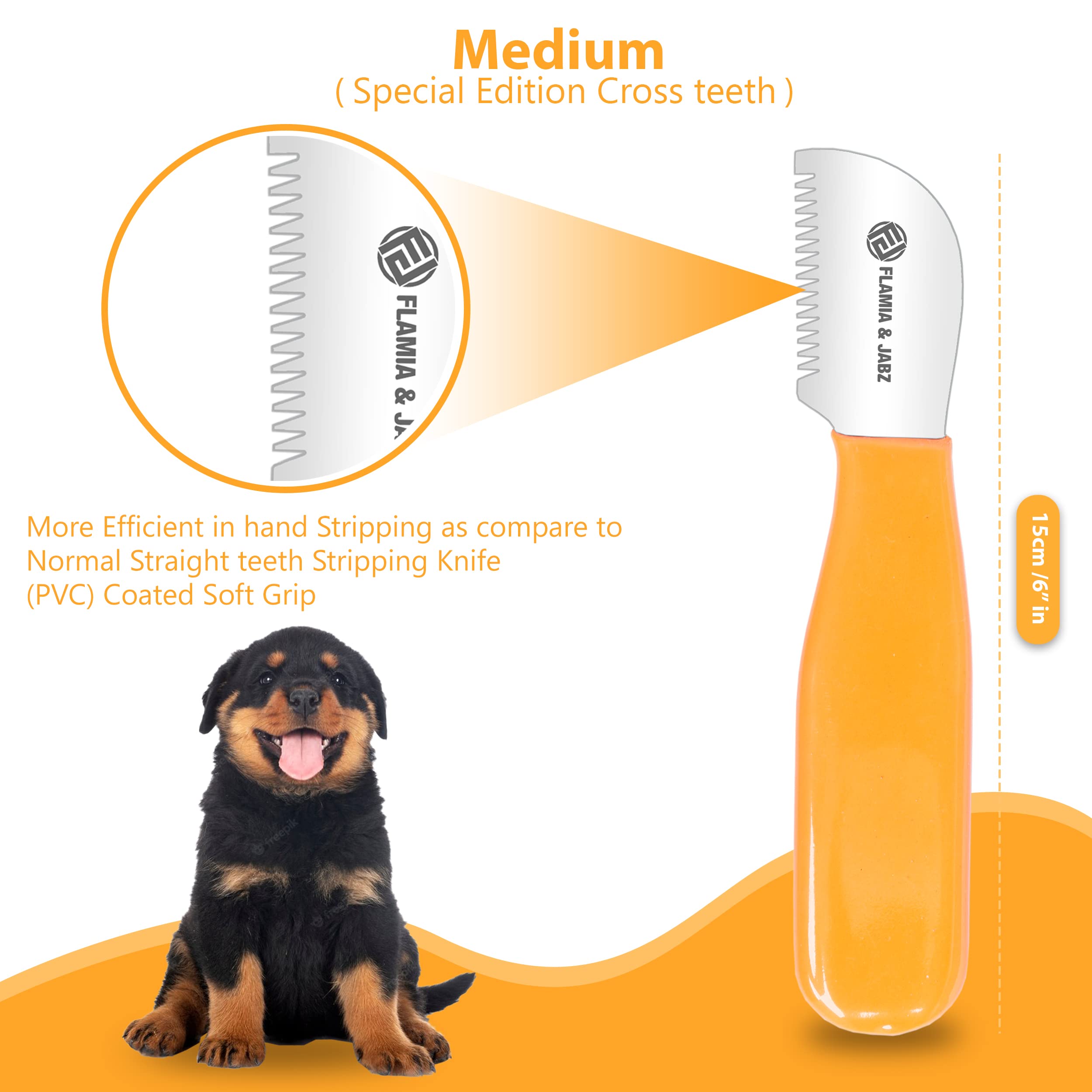 FLAMIA & JABZ Professionelles Fellpflegemesser-Set für Hunde mit Kreuzzähnen (5-teiliges Set mit Rechtshänder-Abisolierwerkzeugen mit weichem PVC-Griff und glänzenden Edelstahlklingen)