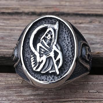 Gothic Death Sickle Skull Ring Men Death Scythe Biker Ring Vintage Male Punk Skull Signet Ring Gift For Him