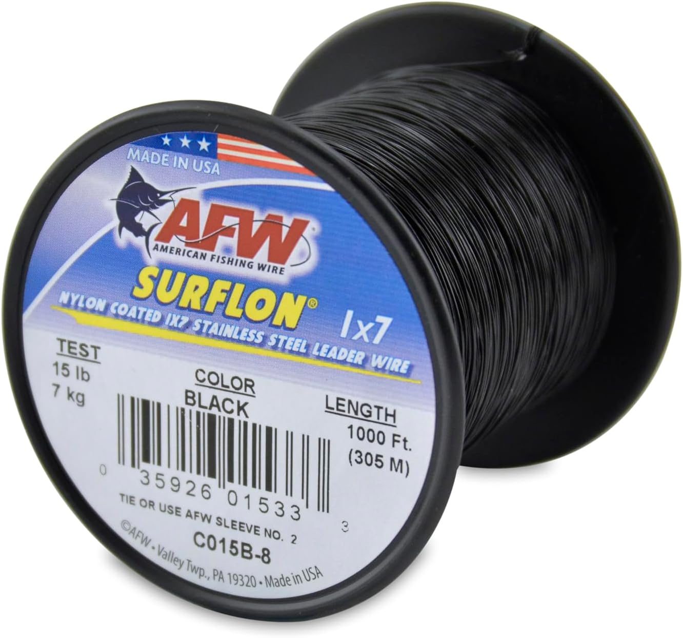 American Fishing Wire Surflon Nylon Coated 1x7 Stainless Steel Leader Wire - Fishing Leader Line for Saltwater, 10lb Test - 250lb Test in Bright, Black, Camo in 30ft, 100ft, 300ft and 1,000ft Lengths