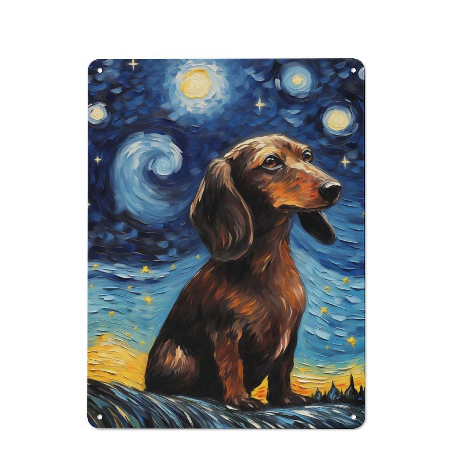Junmoney Style-16 Dachshund Van Gogh Vintage Metal Sign 40X30cm, Retro Classic Pub Decor For Cafe, Pub, Workshop Or Home Bar