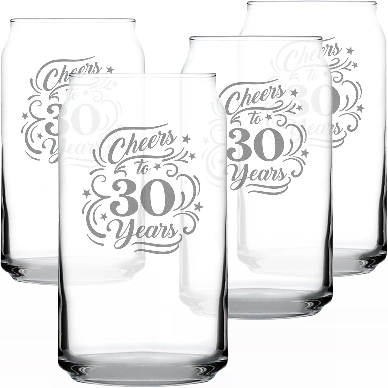 Bevvee Cheers to 30 Years - Beer Can Pint Glass Gifts for Women & Men - 30th Anniversary Party Decor - Set of 2-16 Oz Glasses