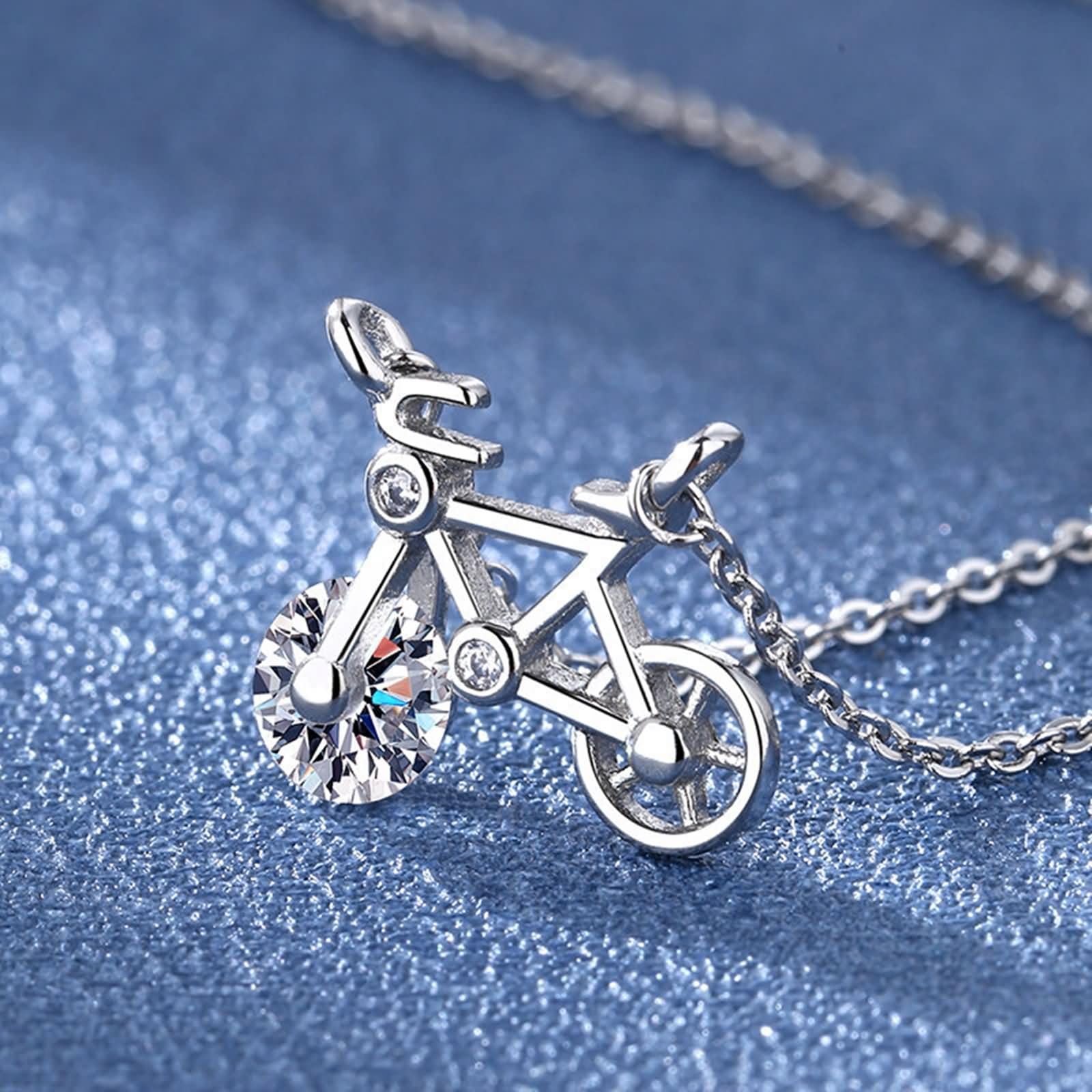 Collane Donna in Oro Bianco 9K / 14K / 18K, Bicicletta con Diamante Sintetico e Moissanite, Collana Argento Donna