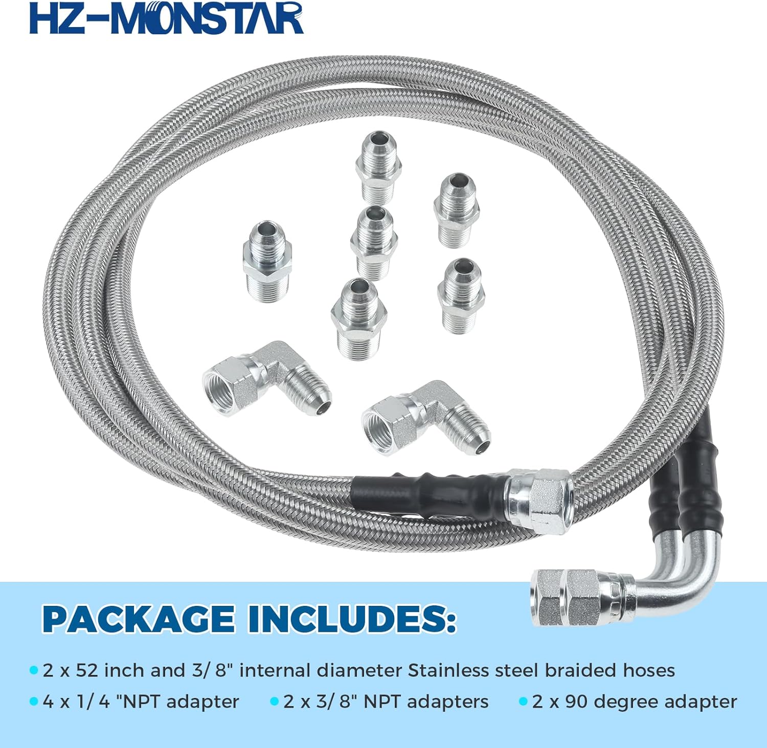 6AN 52" Transmission Fluid Oil Cooler Hose Line Kit, TH350 Transmission Cooler Lines Compatible with GM Chevy Ford GMC Buick Cadillac Cars and Trucks for 700R4 TH400