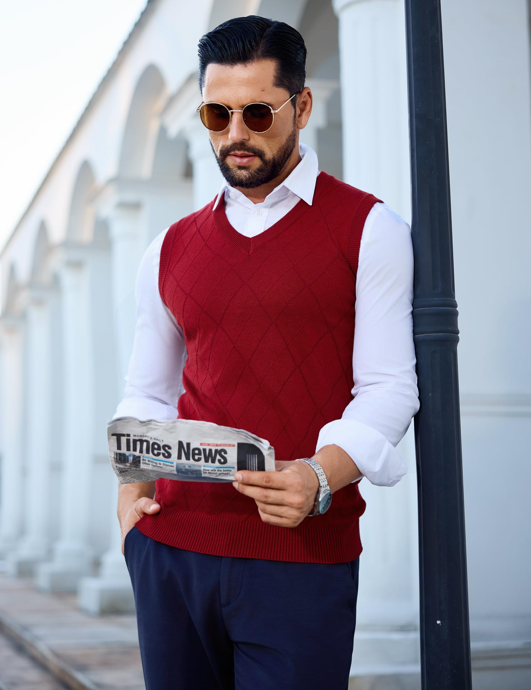 Sykooria Jersey sin Mangas Hombre Invierno Chaleco Hombre Casual Algodon Suéter con Cuello en V Jerséis Esencial