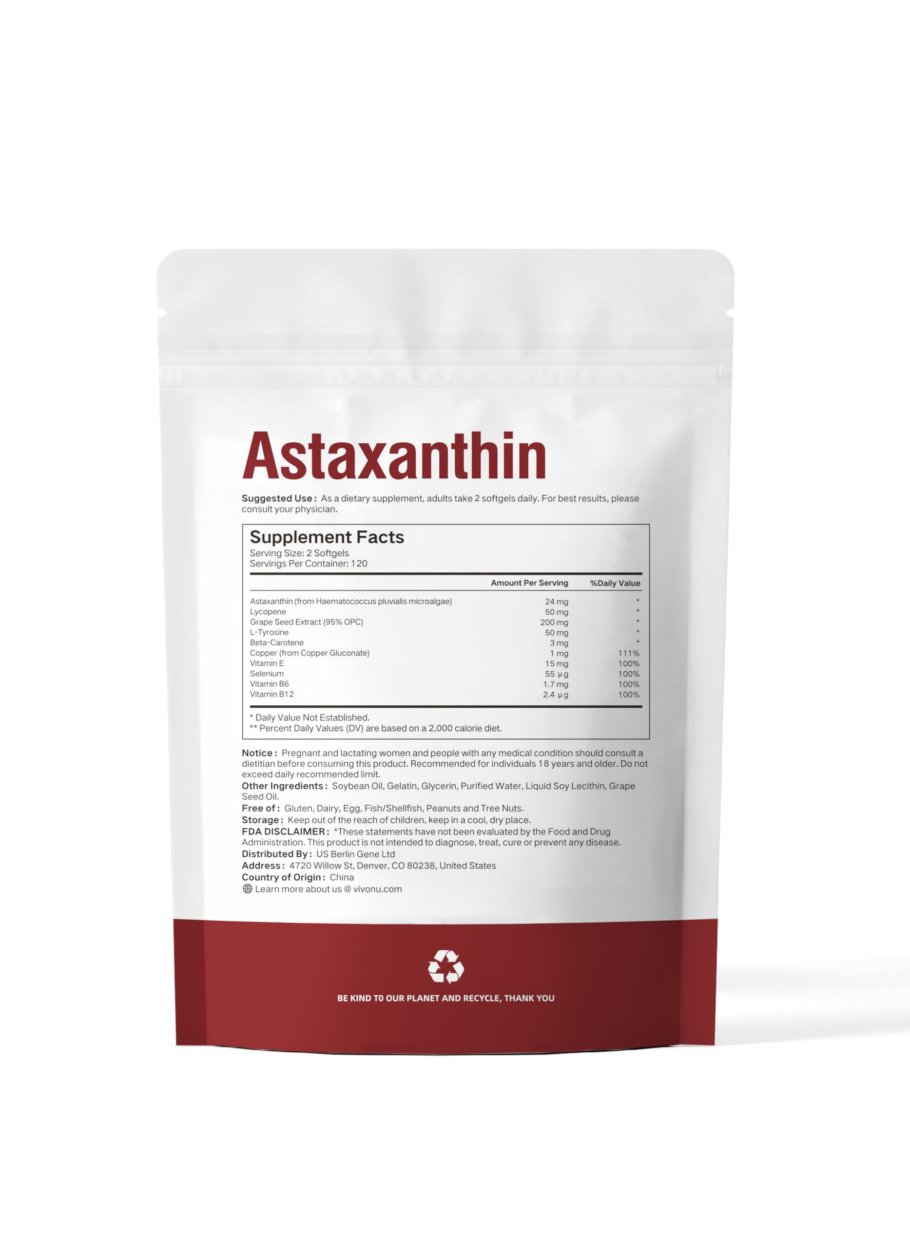 10 in 1 Astaxanthin Supplements 24mg, 4 Month Supply, Astaxantina Antioxidant from Fresh Haematococcus Pluvialis, Contains Lycopene, Grape Seed, Vitamin E, & More Supports Eye, Joints, Skin Health