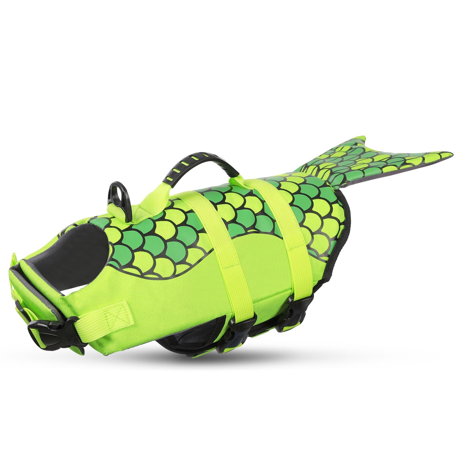 CITÉTOILE Giubbotti di Salvataggio per Cani, Giubbotto di salvataggio a forma di sirena, Salvagente Gilet con Manico per Cani Piccoli, Medi e Grandi, Taglia Regolabile, Verde, XS