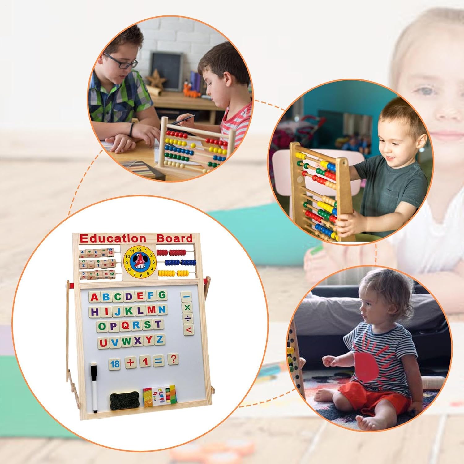 Magnetic - Double-Sided Dry Erase, Kids Art Board | Magnetic Board with Abacus Bracket Type Wooden Art Easel Standing Educational Learning Tool Creative Drawing Painting Activity for Childs