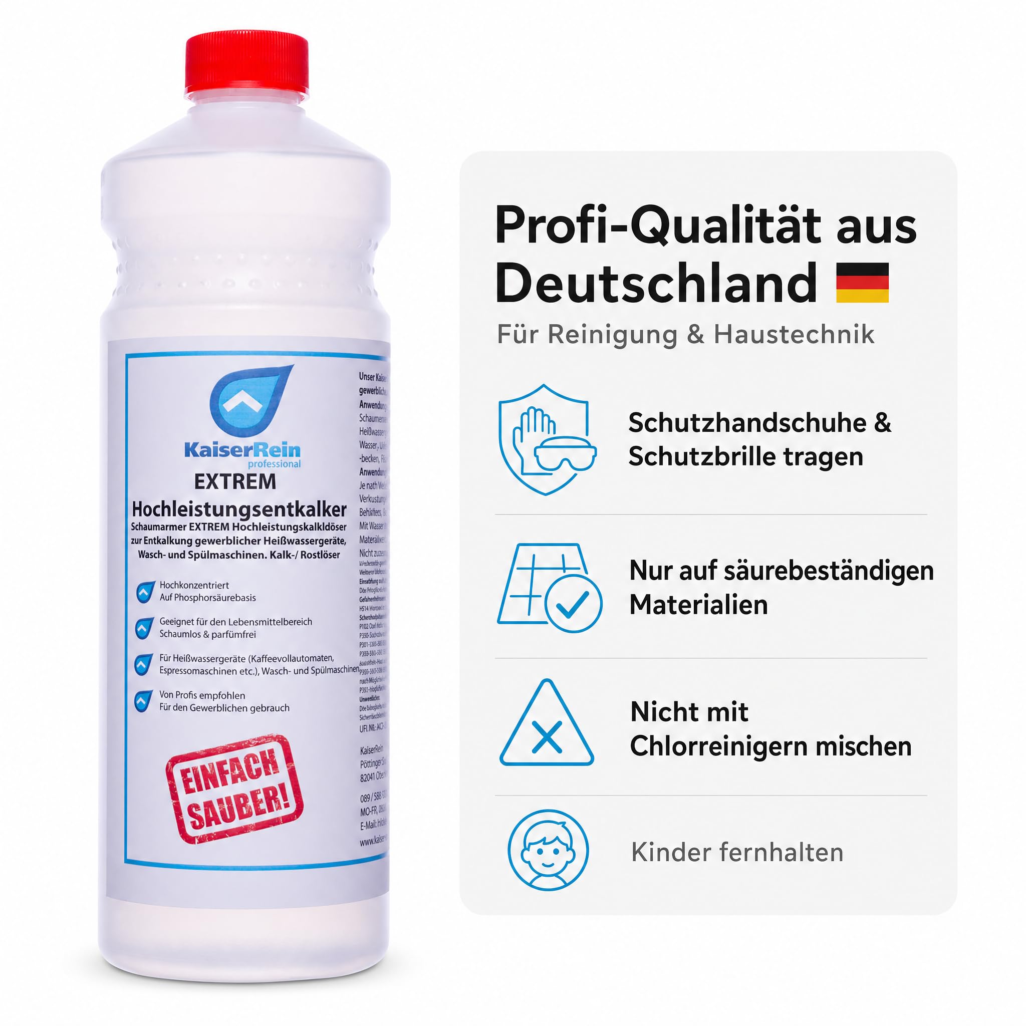 KaiserRein Profi Extrem Hochleistungsentkalker/Rostlöser flüssig 12x1L Kalklöser für Kaffeevollautomaten Entkalker Heißwassergeräte gegen Kalk, Urinstein, Wasserstein, Kesselstein und Rost