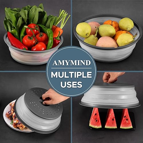 Miniatura 7 de Paquete de 2 cubiertas plegables multicolor para placa de horno de microondas para alimentos, protector plegable ventilado a prueba de salpicaduras,