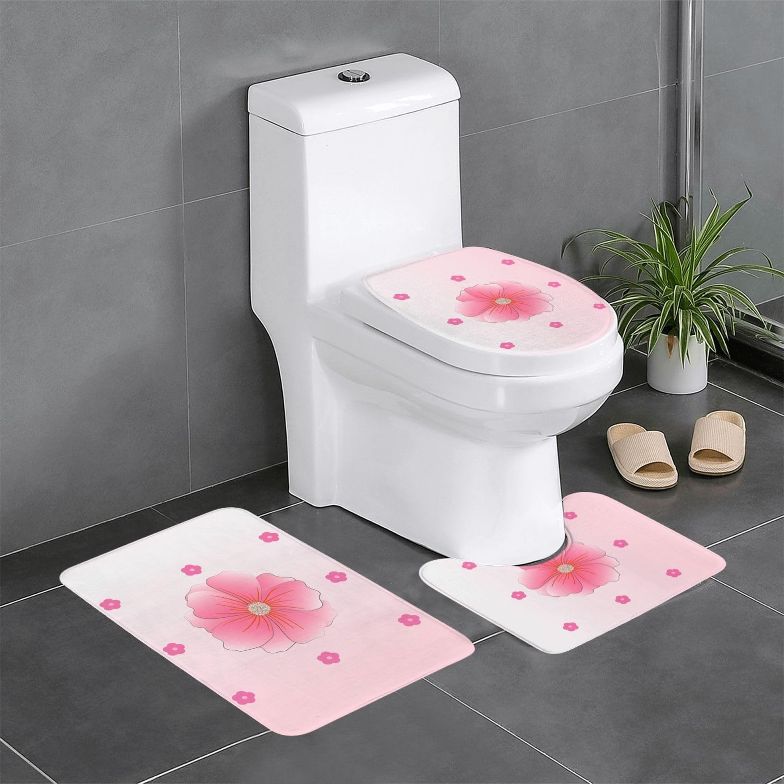 Tapis de bain antidérapants Blooming Carnations lot de 3 pièces absorbantes