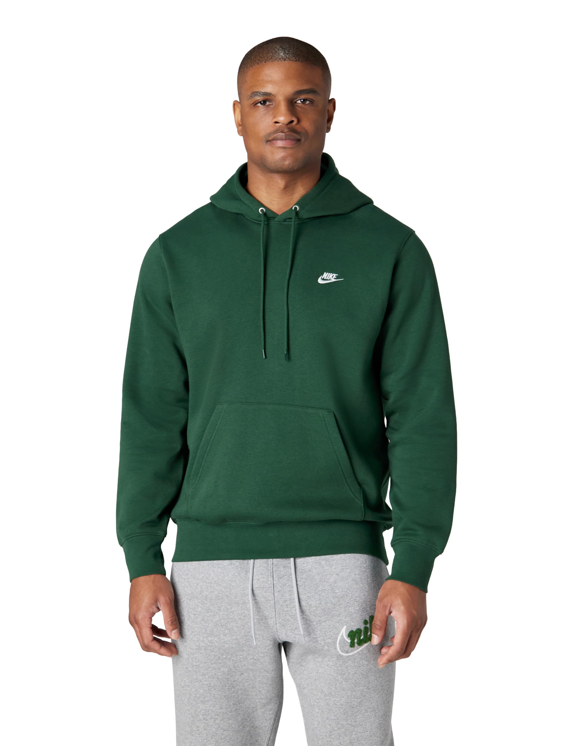 Nike Men's Club Pullover Fleece Hoodie Small Tall Fir/Fir/White