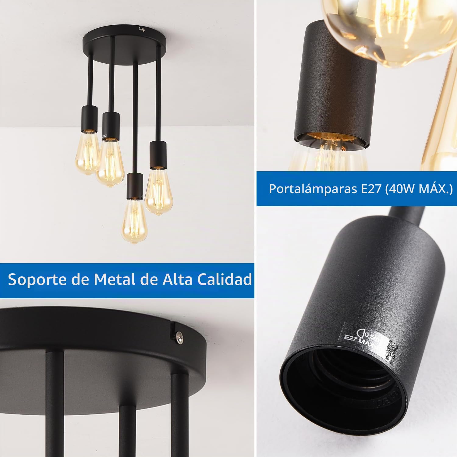 ANWIO Lámpara Colgante de Techo 4 Luces,Negro Lámpara de Techo LED Colgante, Iluminación Colgante de Metal, E27 Casquillo Iluminación para Comedor Cocina Salón Bar Pasillo,etc.EUC-EA190814-27-04CB-1U