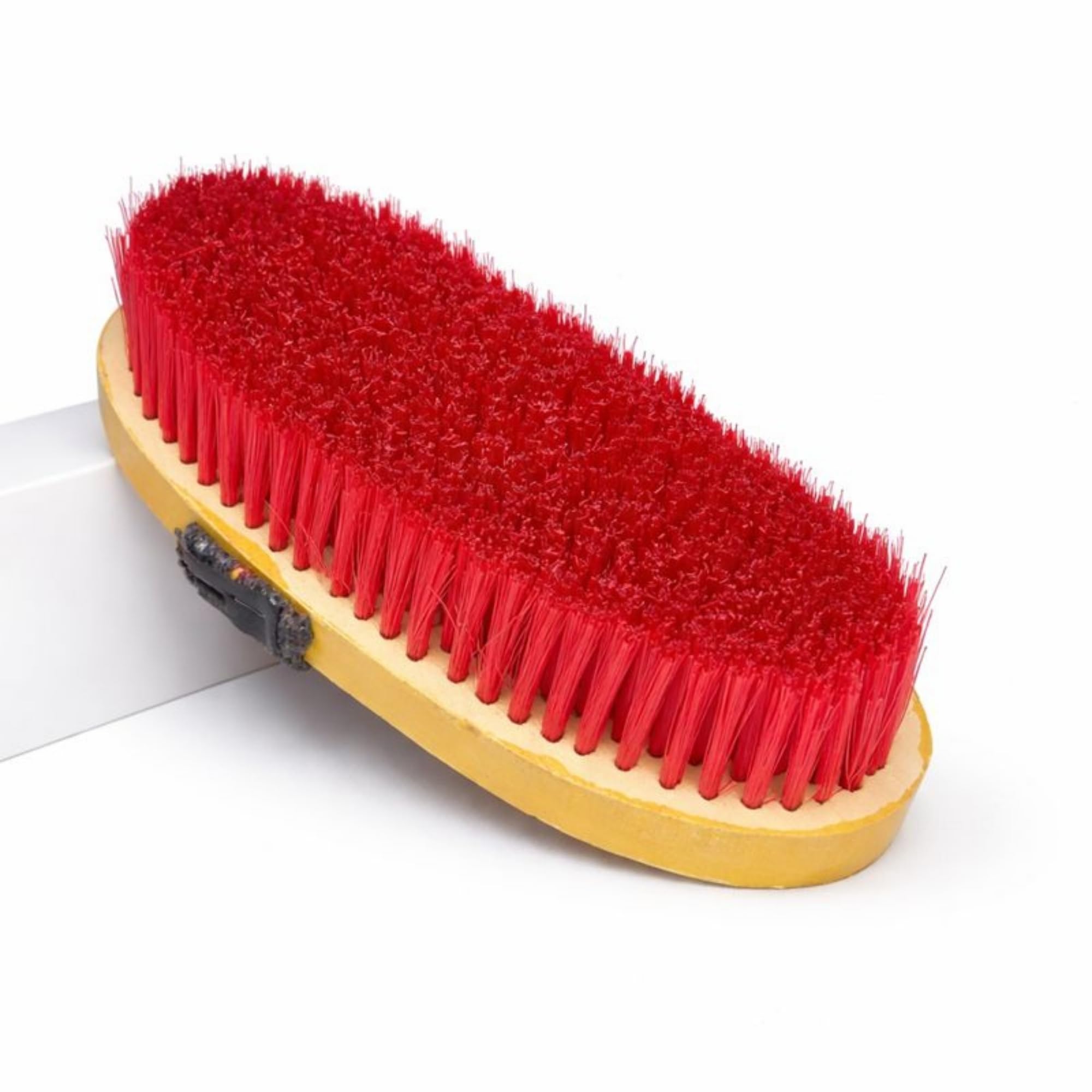 ZoOwill Horse Grooming Wooden Brush, Red Bristles, Yellow Wooden Base with Hand Strap, Oval Shape, 23 x 11 x 5 cm