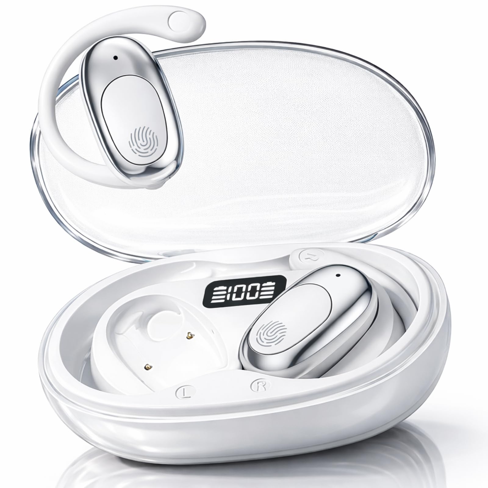 C300 OWS Open Ear Wireless Earbuds with Display, ENC Mic for Calling, 40hr Playtime with Type-C Fast Charging, BT v5.4 Gaming Bluetooth Earphones, Touch Control Sports Headphone (White)-image-1