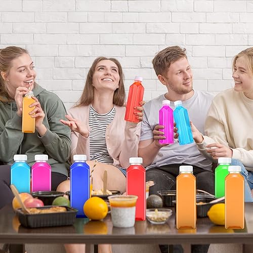 Miniatura 19 de 200 botellas de plástico para jugo con tapas, botellas de agua cuadradas vacías transparentes, recipientes para bebidas a granel, reutilizables