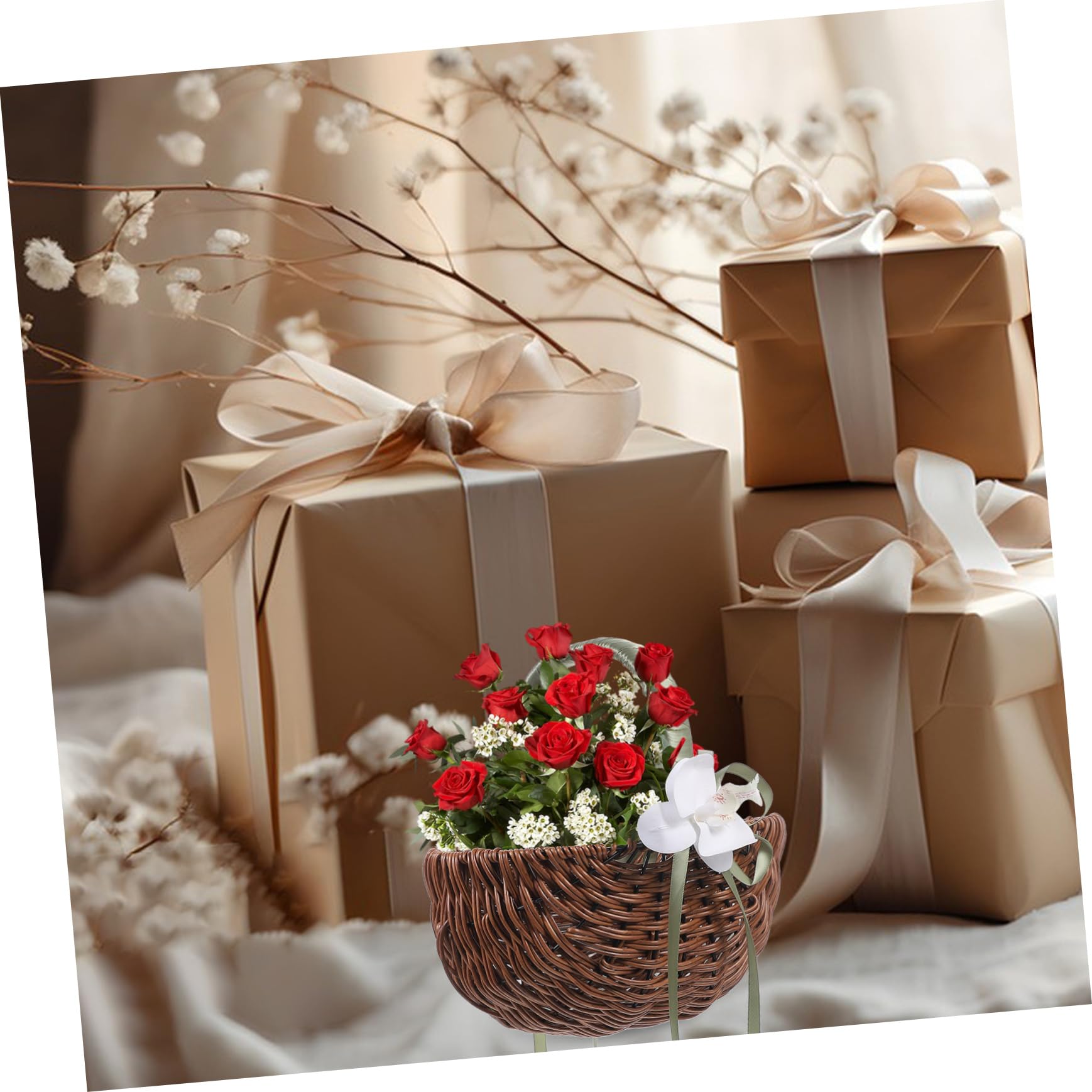 Praktischer Hochzeitsblumenkorb aus Kunststoff und Rattan Verschleißfest mit Henkel Romantischer Brautkorb für Shower und Hochzeit Geeignet