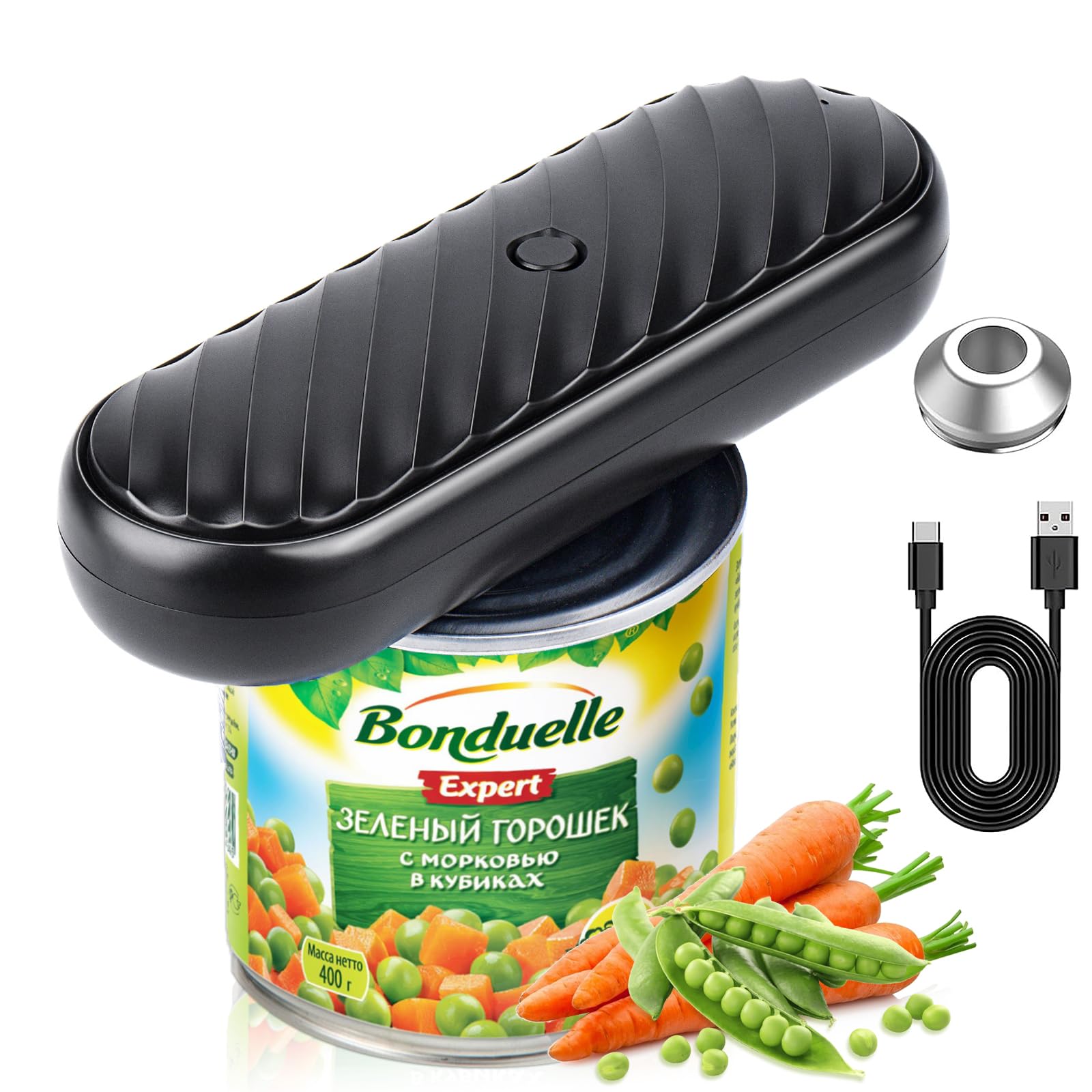 Electric Can Opener, One Touch Automatic Jar Opener, Rechargeable Tin Opener, with Replaceable Blade, No Sharp Edges, Safe Kitchen Tools & Gadgetst Work for Chef Elders Arthritis Hands