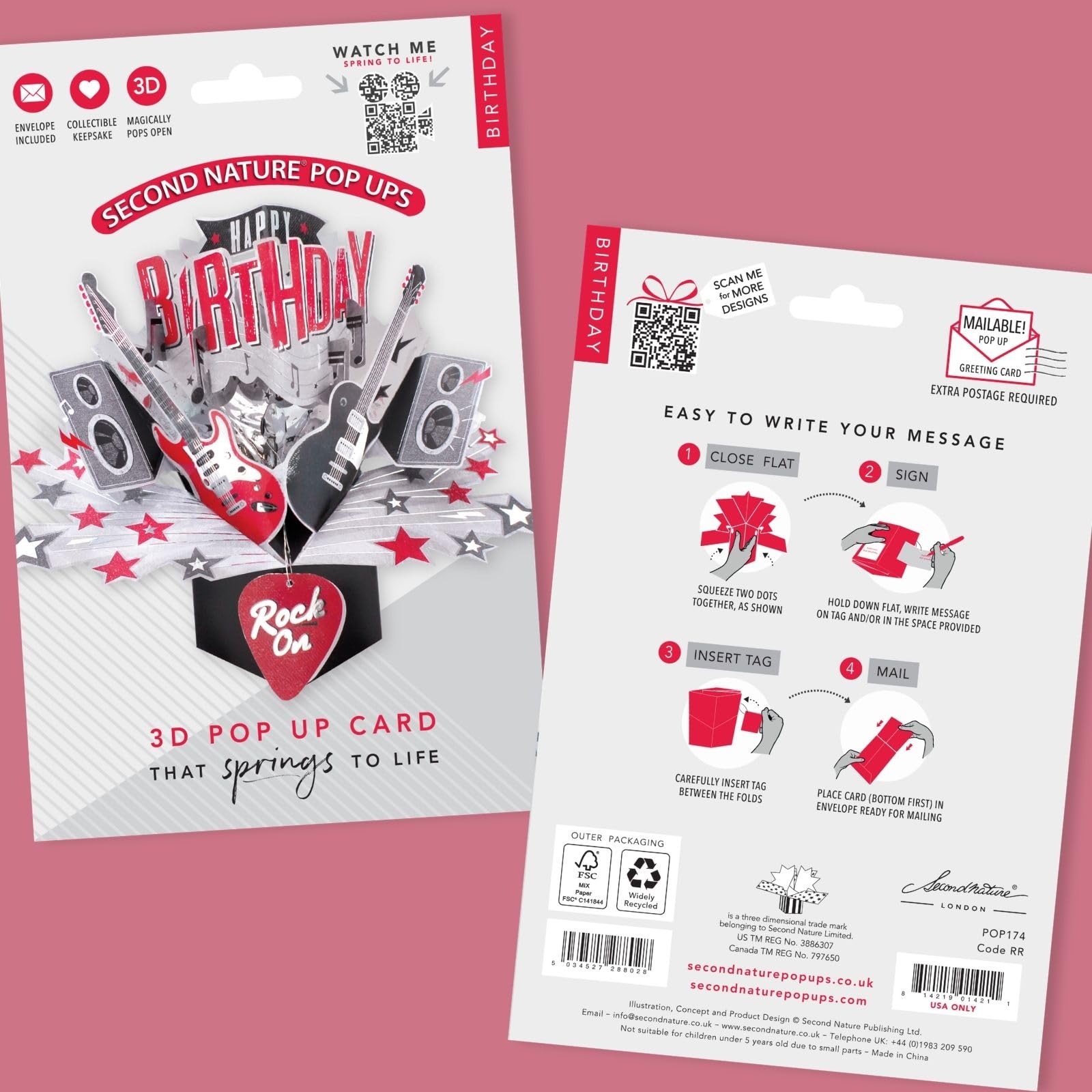 'Happy Birthday' Rock Pop-Up Kartka z życzeniami Original Second Nature 3D Pop Up Cards