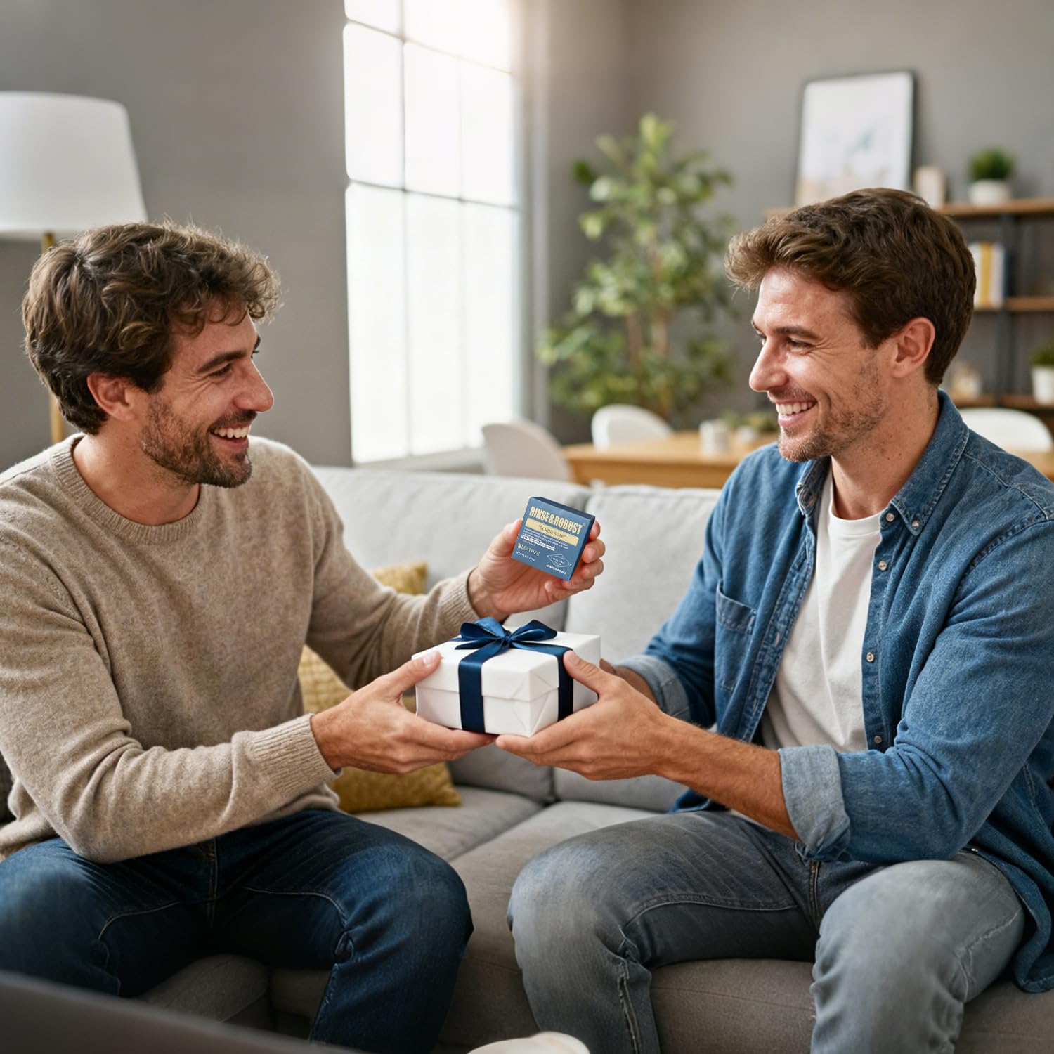 Rinse & Robust Mens Bar Soap Bath Bar Soap 3Pack Handmade Natural Soap Bar Set Cleansing Bar Moisturizing&Exfoliating Scrub Soap Gift Set for Men | Leather, Sandalwood, Teakwood | 3.5 oz of 3 Bars