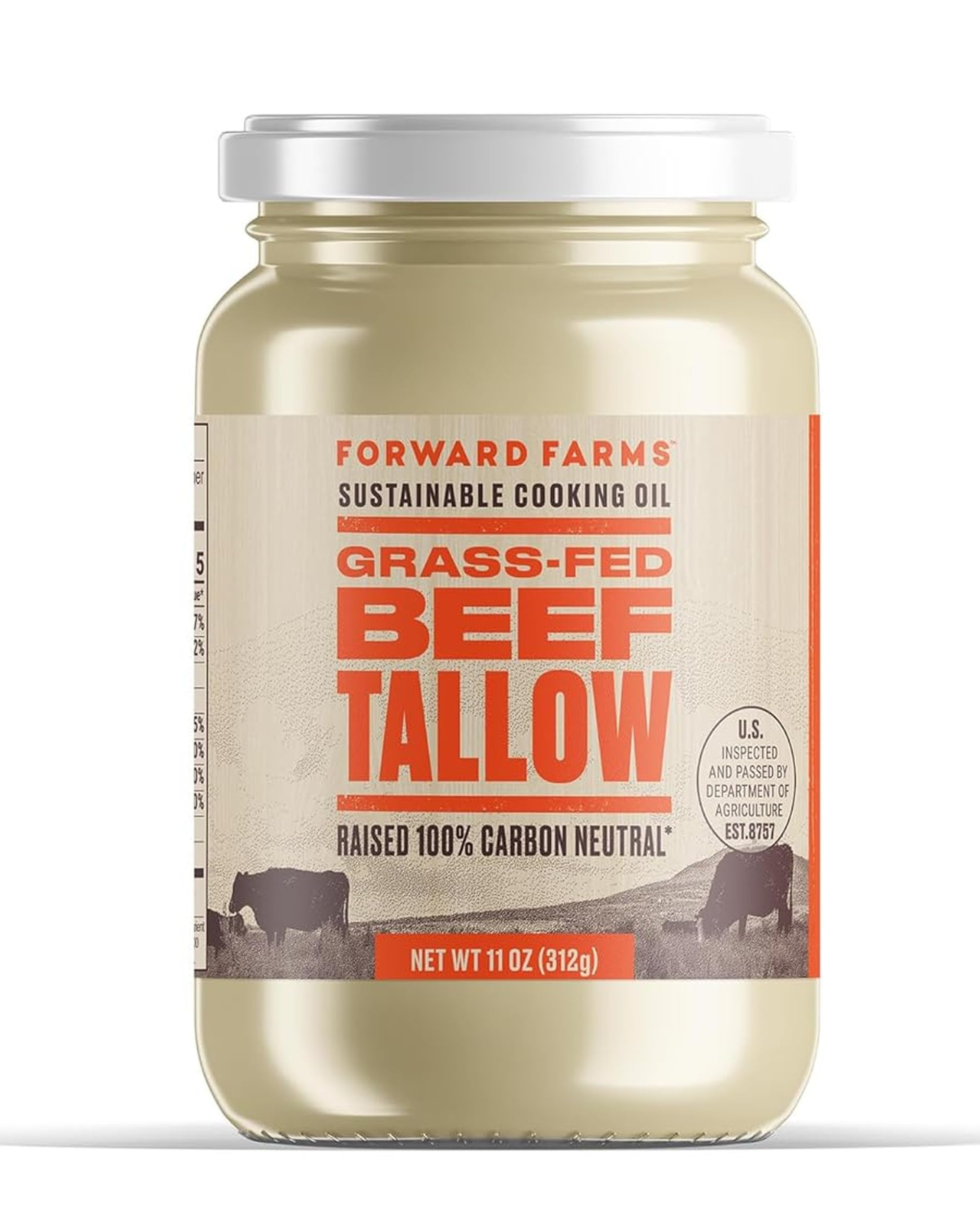 Forward Farms 100% Carbon Neutral Raised Grass-Fed & Grass-Finished Beef Tallow | Premium Pure Cooking & Frying Fat for Keto, Paleo, Whole30 | 11 oz Jar (1 Pack)