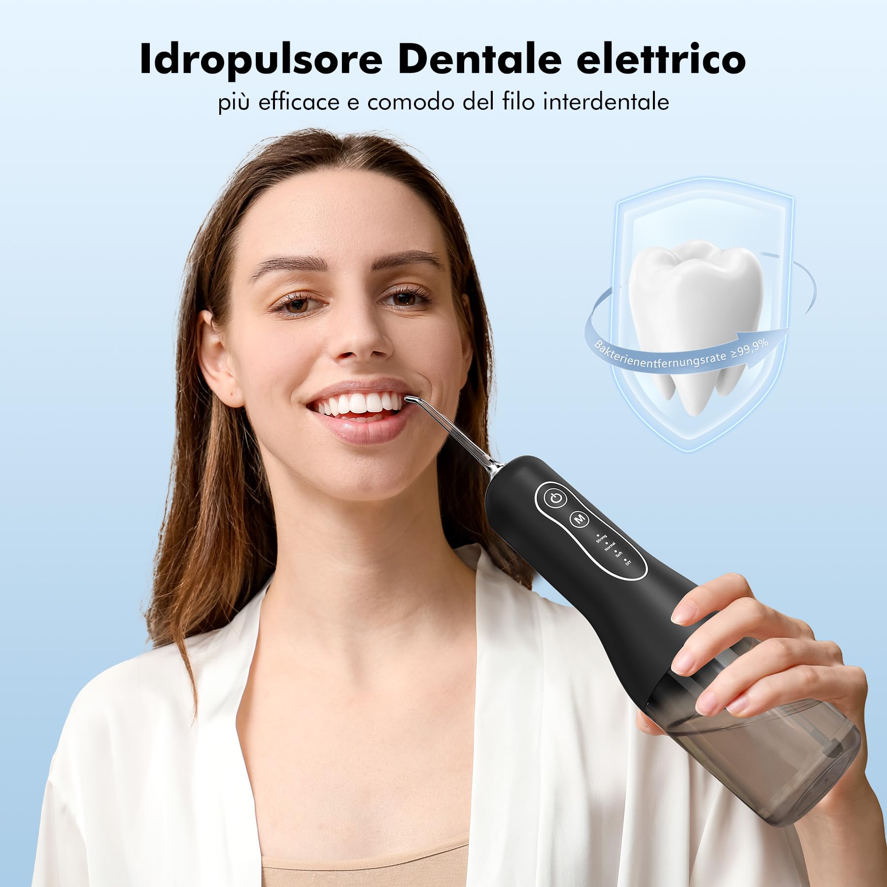 Idropulsore Dentale, 2025 Irrigatore Dentale Portatile, 4 Modalità E 5 Ugelli Water Flosser, IPX7 Impermeabile, Idropulsore per la cura e la pulizia del cavo orale