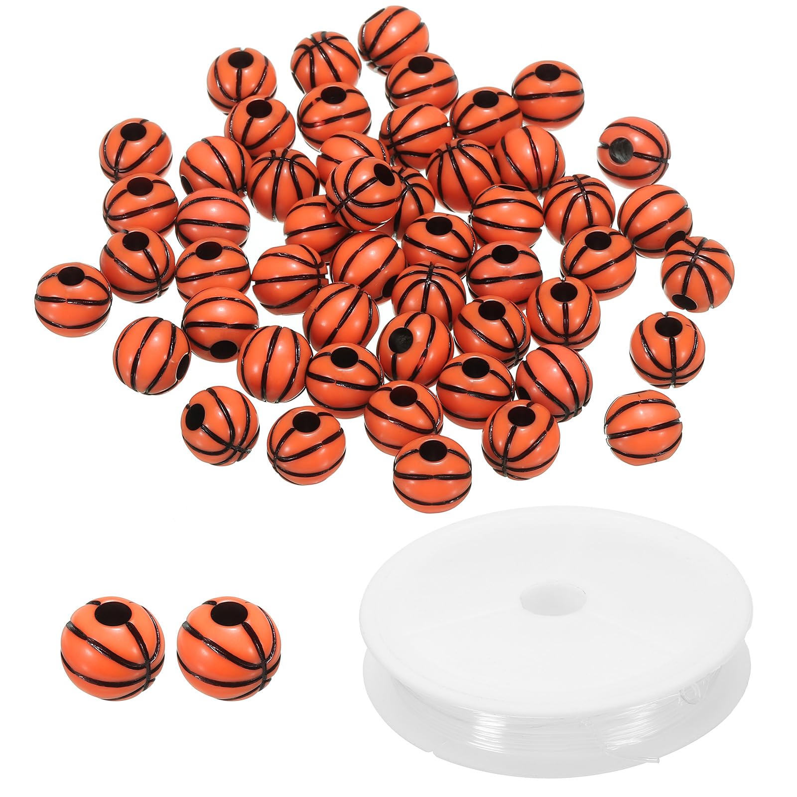 PATIKIL 12mm Acrylic Basketball Beads Bulk 100 Pack Sports Ball Beads Round Sports Spacer Beads with 4.4 Yard Elastic Rope for DIY Crafts Bracelet Necklace Making Brown