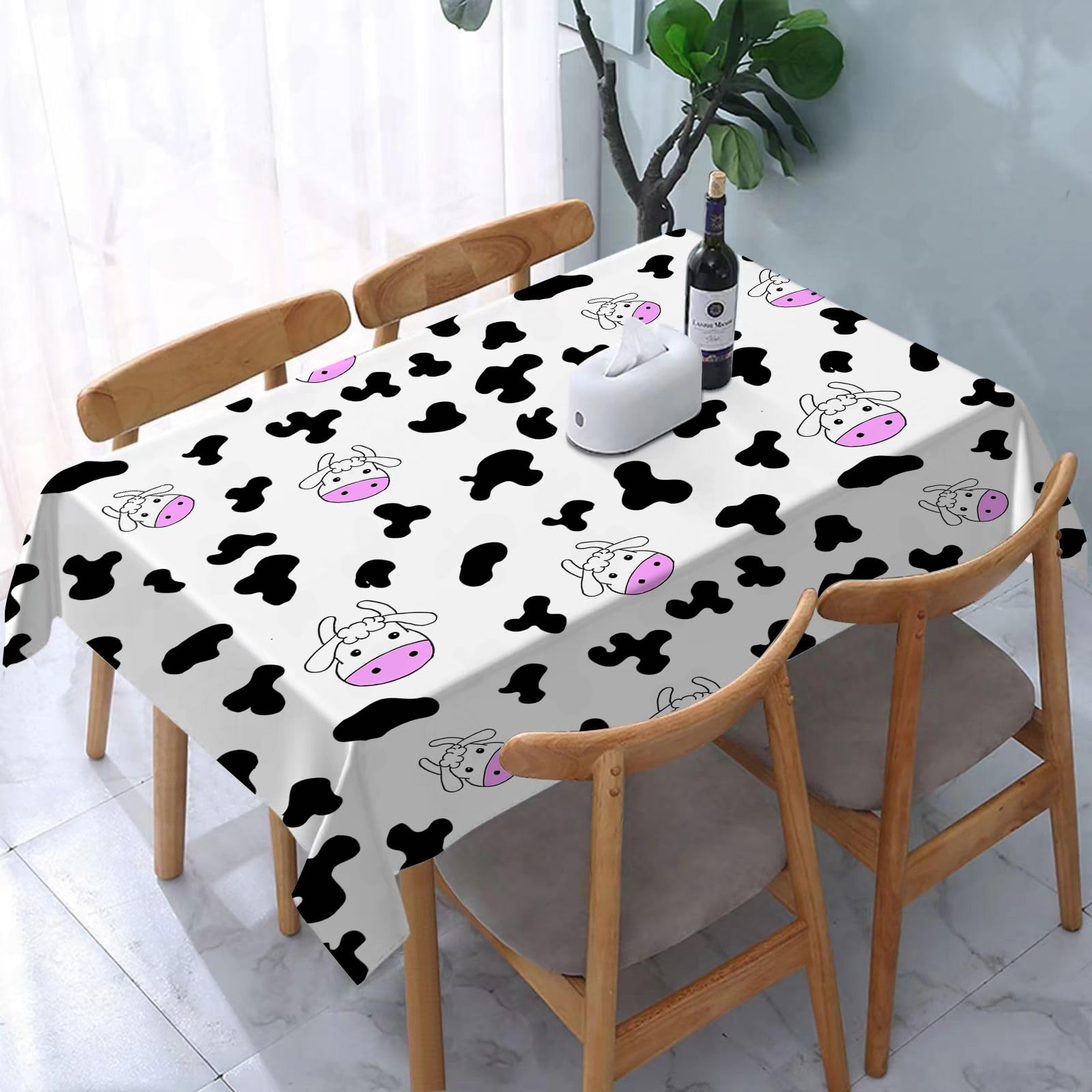 YOIUE Tablecloth,Table Cloth for Rectangle,Cow Print,Animal Cow Hide Pattern Doodle Cartoon Children Drawing Farm,Wrinkle Resistant Decorative Table Cover for Kitchen Dining Parties Picnic 54 x 72 in