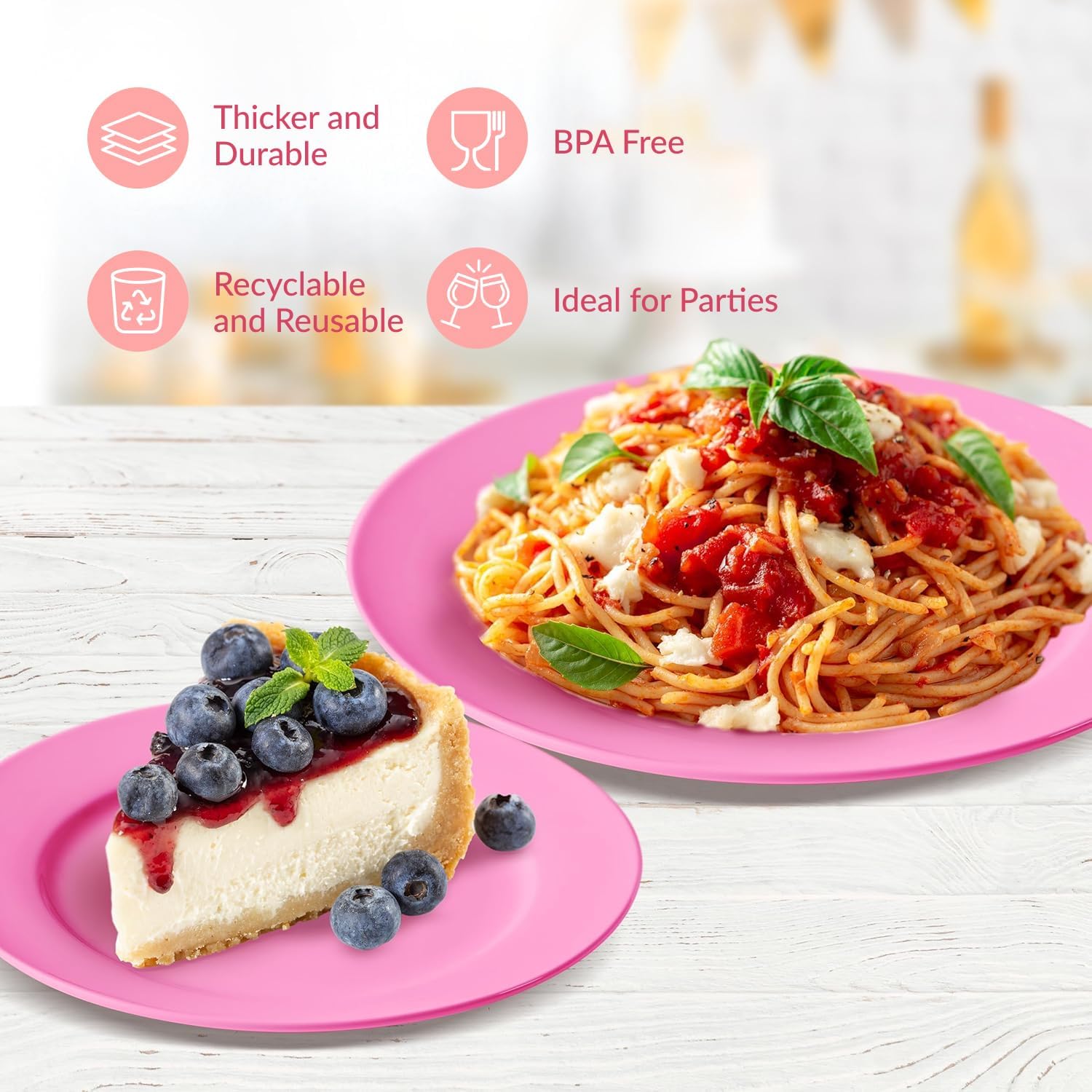 Prestee 50-pc Pink Plastic Plates - 25 Plastic Dinner Plate (10") + 25 Salad Small Plate (7") - Disposable Plate, Tea Party, Pink Party, Easter, Baby Shower Plates - Image 5