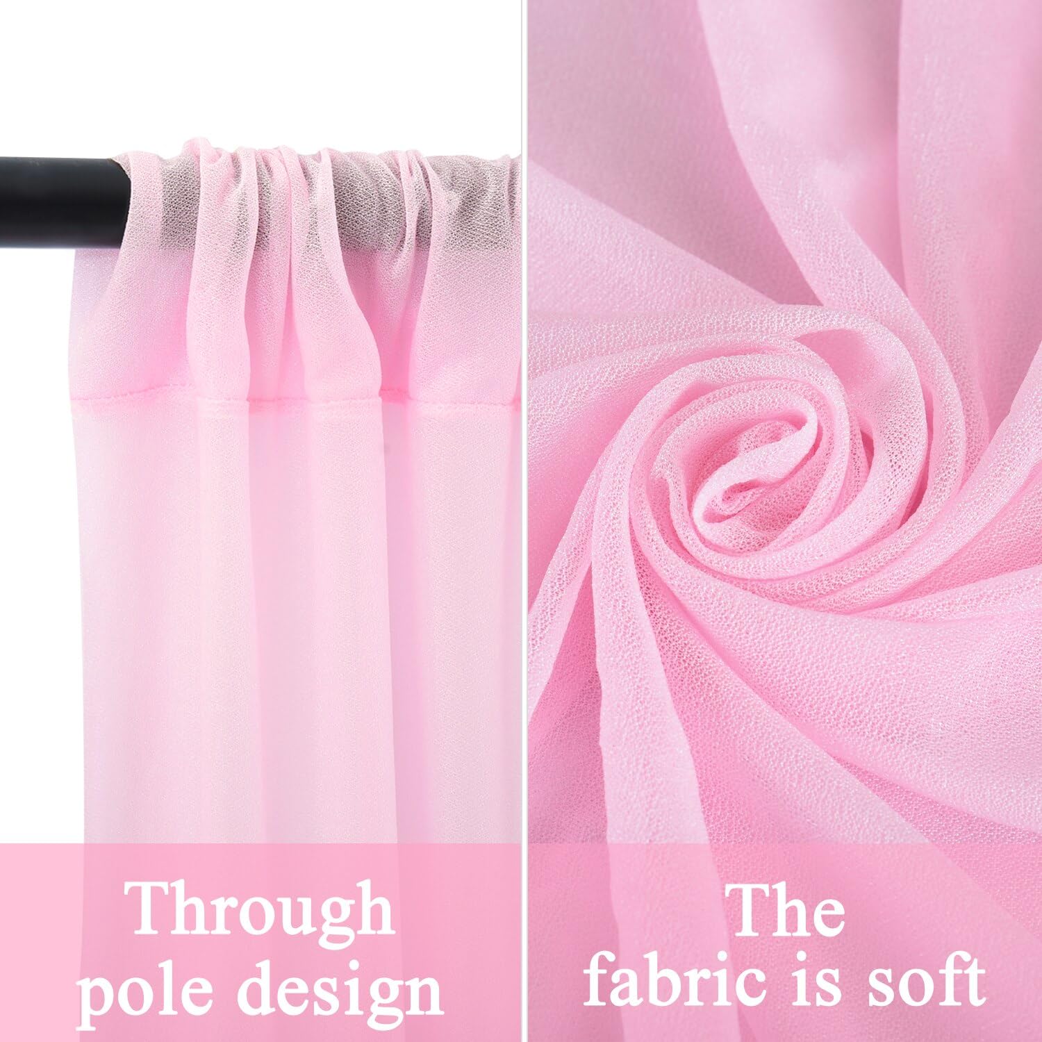 Lot de 2 rideaux de fond en tulle pour photo de mariage, décoration d'arche de mariage, rideau à main levée pour fête, anniversaire, baptême