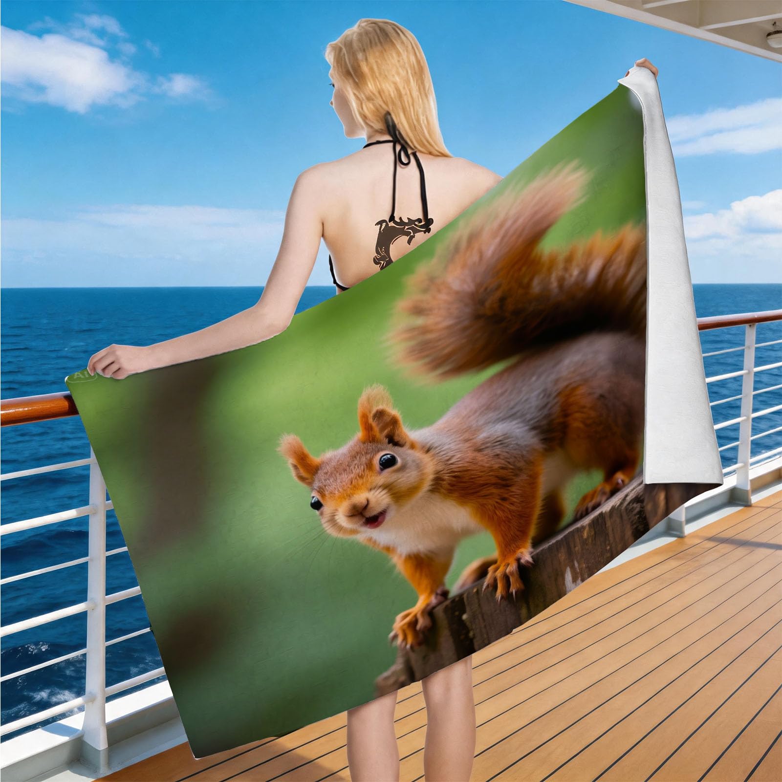 Hongduo Microfiber Quick Dry Beach Towel Squirrel, 3D Nature Beach Towels Absorbent Fast Drying Bath Towels, Travel Camping Gym Swimming Bathroom (90x180cm)