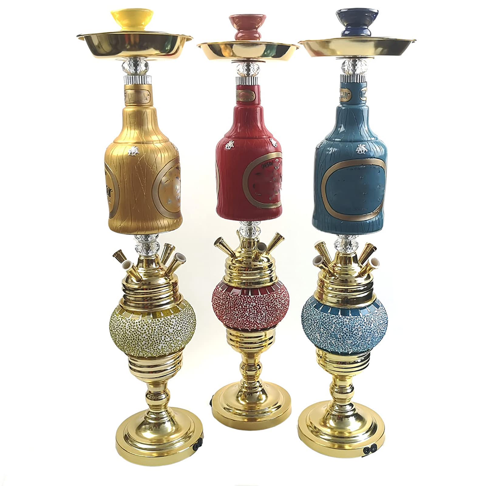 Il Set Combinato Di Narghilè Di Vetro Moderno Di Lusso 4 Tubi Shisha Può Essere Utilizzato Per 4 Persone Allo Stesso Tempo Per Caffè, Famiglie E Bar, Feste blue