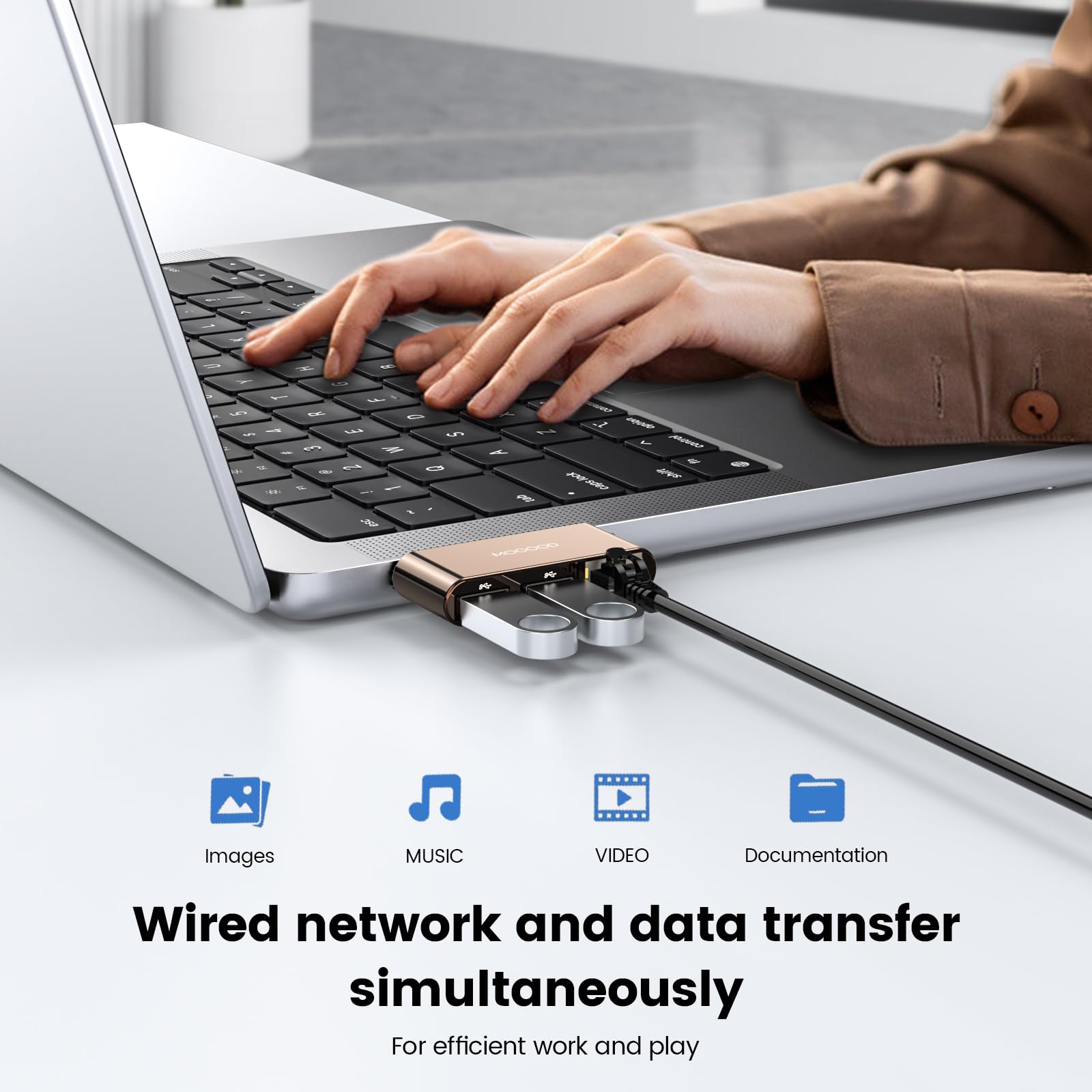 MOGOOD Tipo C A Hub Ethernet, Porta Internet RJ45 1000Mbps E Porte 2*USB 2.0, Adattatore USB C A LAN, Compatibile Per Smartphone, Laptop, Macbook Pro /Air, IPhone 15 Pro, Mouse, Tastiera, Ecc