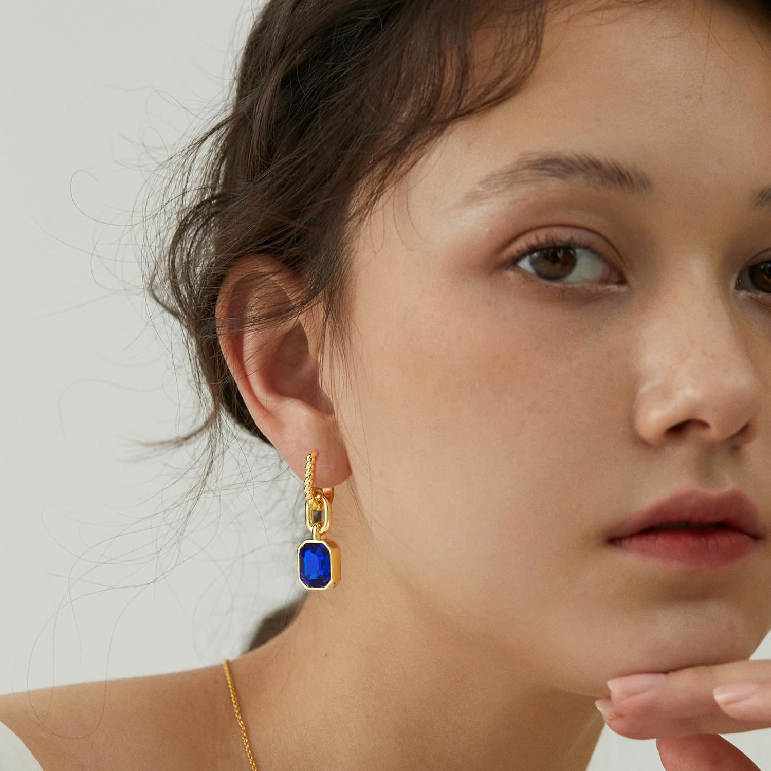 Mesovor Gold Crystal Hoop Earrings for Women Trendy, 18K Gold Plated Hoop Earrings | Emerald Green Black Crystal Dangling Earrings Jewelry Gift for Mother Wife - Image 4