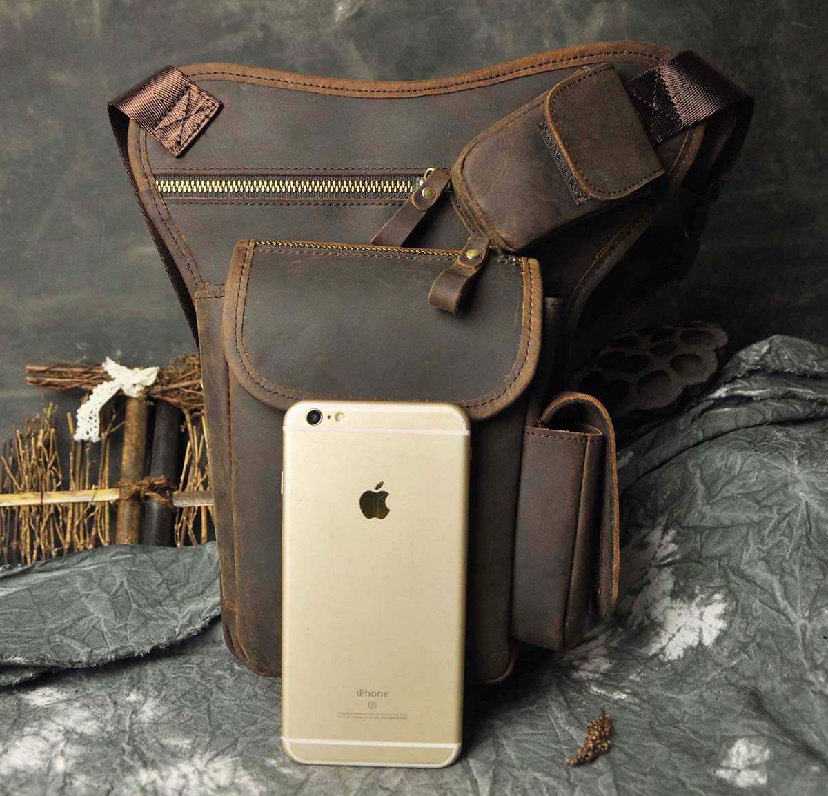 Le'aokuu Hombres Cuero Genuino Bolso Cintura Bolsa de Pierna Bolsa para Hombres Bolso Multifuncional Militar Táctico Moto Bicicleta Senderismo Deportes Camping Montar 3106