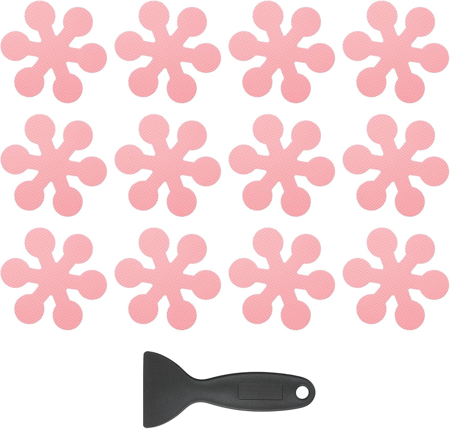 PATIKIL 12 Pcs Non Slip Bathtub Stickers, Anti Slip Shower Stickers with Scraper Bathroom Shower Floor Decals Snowflake Shape Cute Treads Tubs, Pink