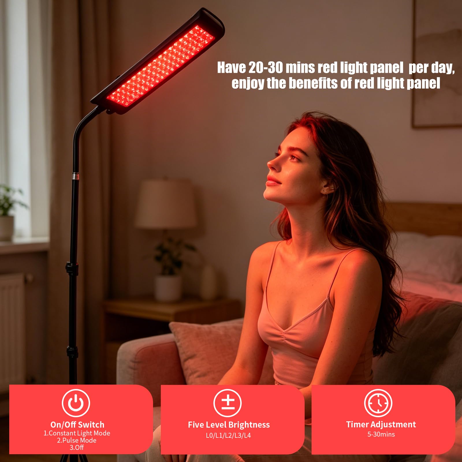 Panel de luz roja para cuerpo completo, panel de luz infrarroja con soporte, luz roja de 660 nm y dispositivo de luz infrarroja cercana de 850 nm para cara, rodilla y cuerpo en casa