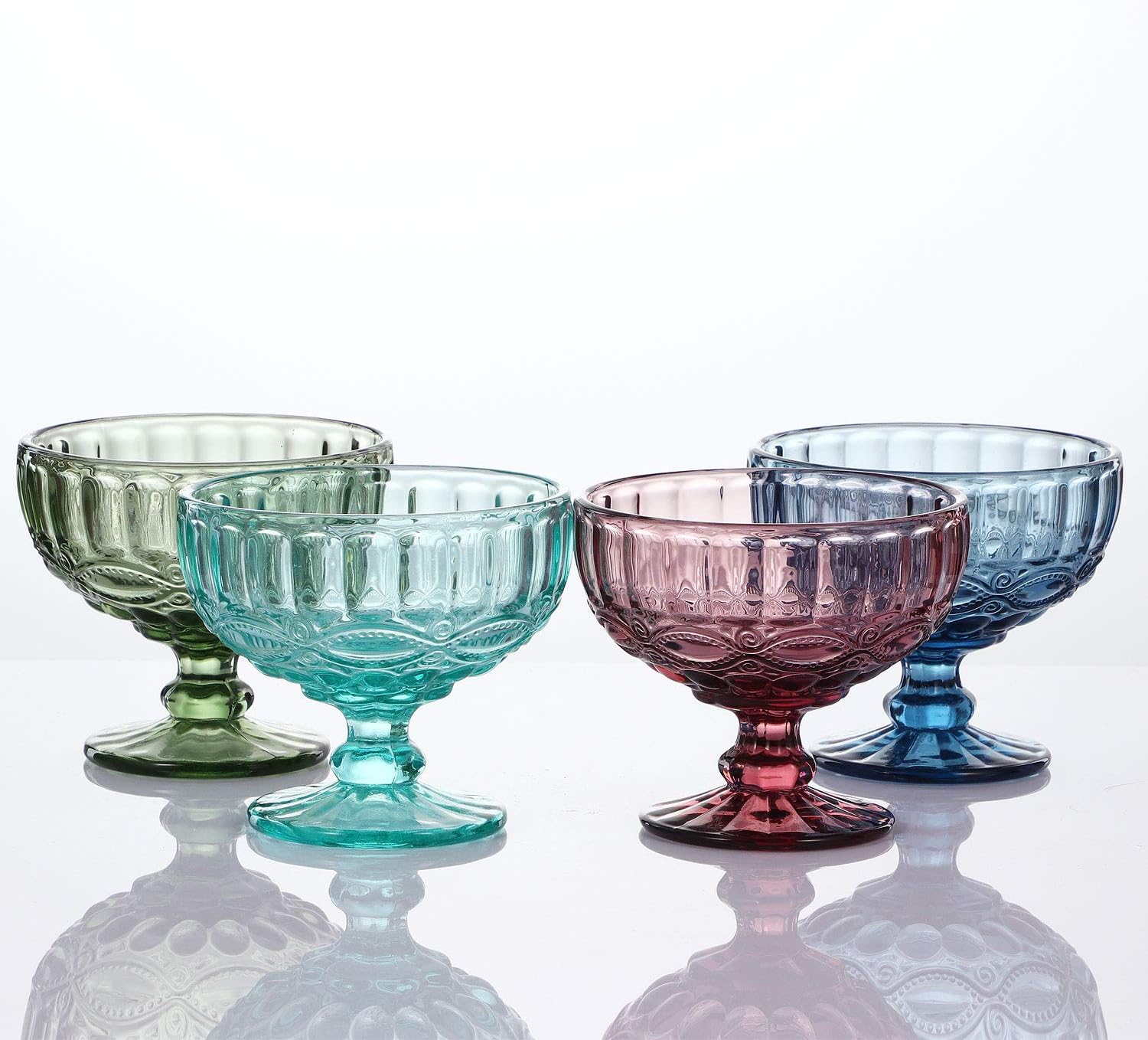 VanEnjoy Green Vintage Pressed Pattern Glass Ice Cream Cups/Dessert Bowls - Set of 4,12 Oz - Image 4