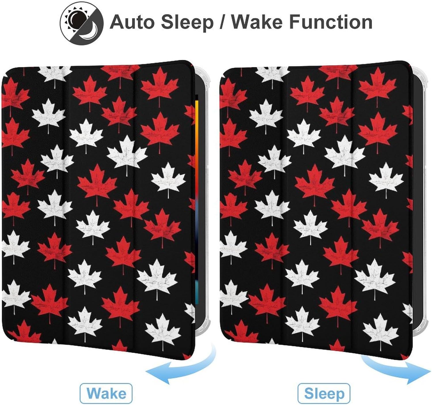 Canada Flag Maple Cute Case Compatible for Mini4/5（7.9in） Trifold Tablet Protective Cover with Pencil Holder