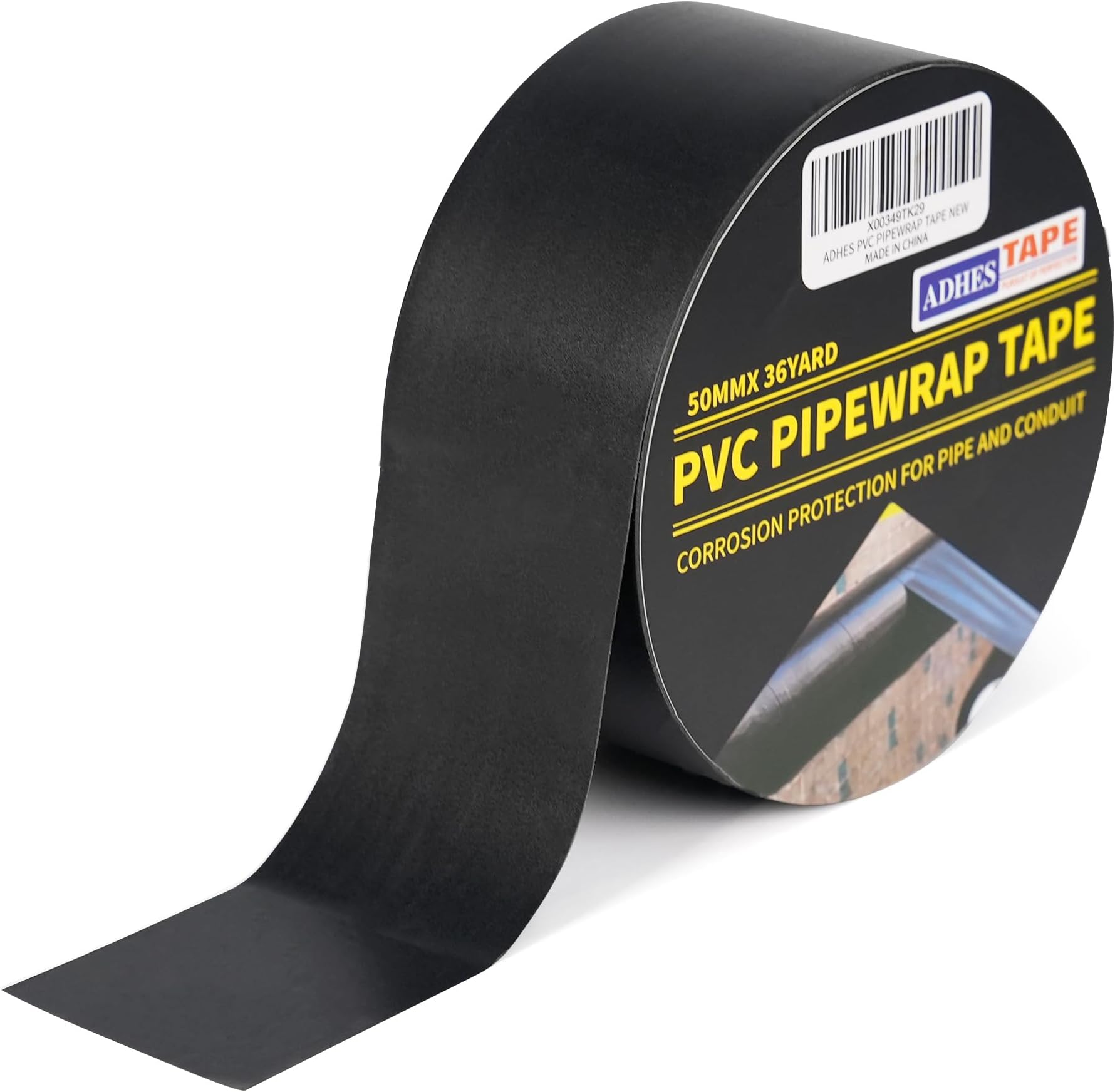 ADHES Corrosion Protection Pipe Tape, 2 Inch X 36 Yds(108FT), 6.0Mil PVC Pipe Wrap Tape Weatherproof Wrap Duct Tape for Drain Pipe, Metal & Electrical Piping, Outdoor, Underground Pipe, Black